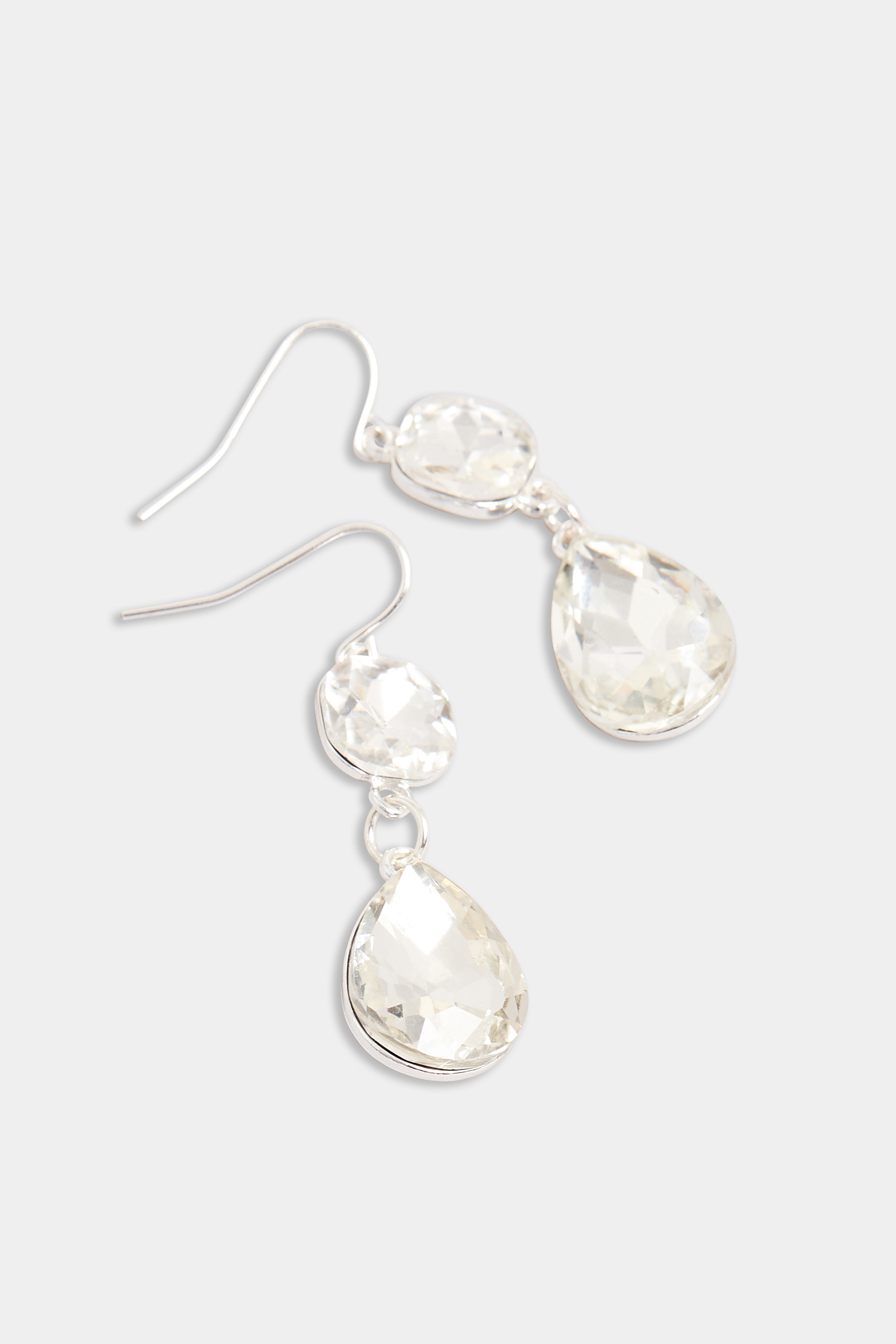 Silver Tone  Diamante Drop Earrings | Yours Clothing 3