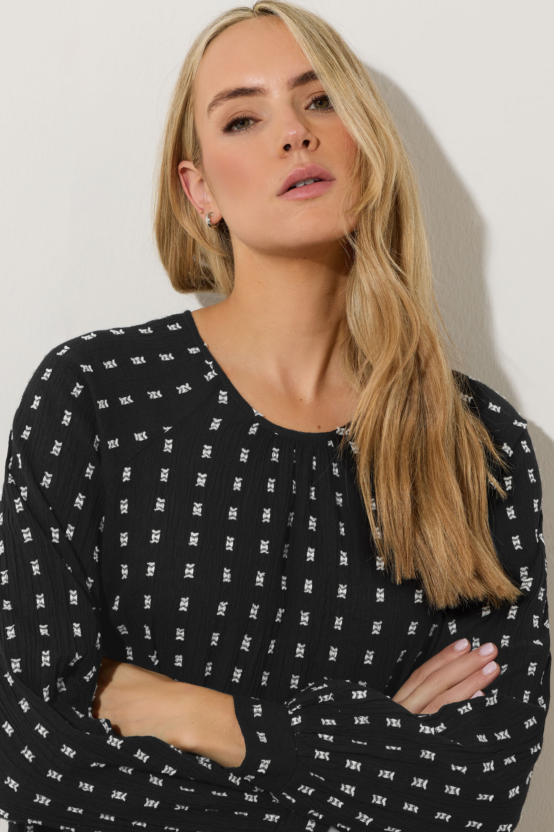 LTS Tall Black Woven Spot Raglan Blouse | Long Tall Sally 4