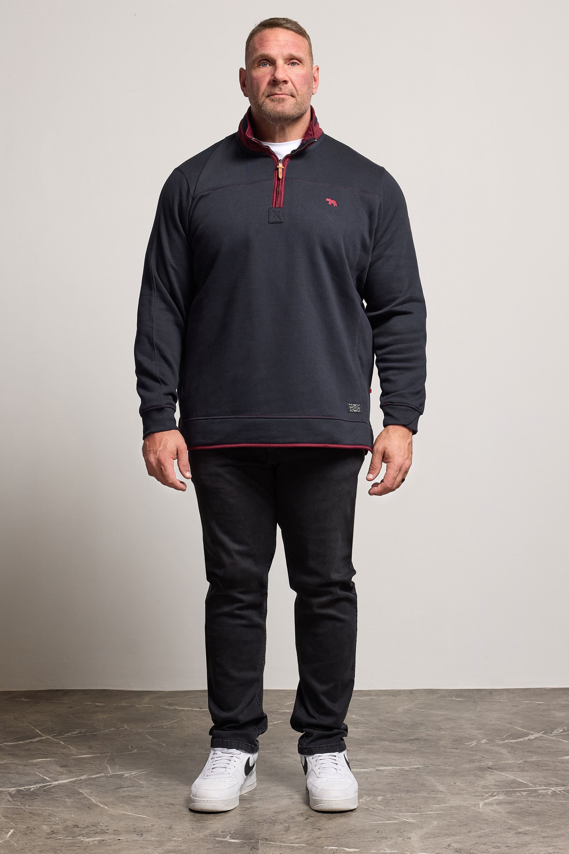 D555 Big & Tall Navy Blue Embroidered Quarter Zip Sweatshirt | BadRhino 2