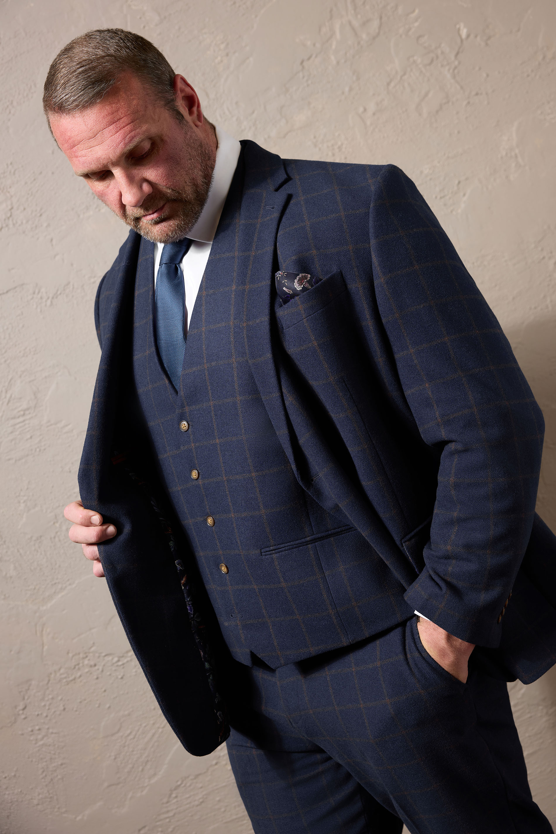 BadRhino Tailoring Big & Tall Navy Blue & Rust Orange Tweed Waistcoat | BadRhino 2