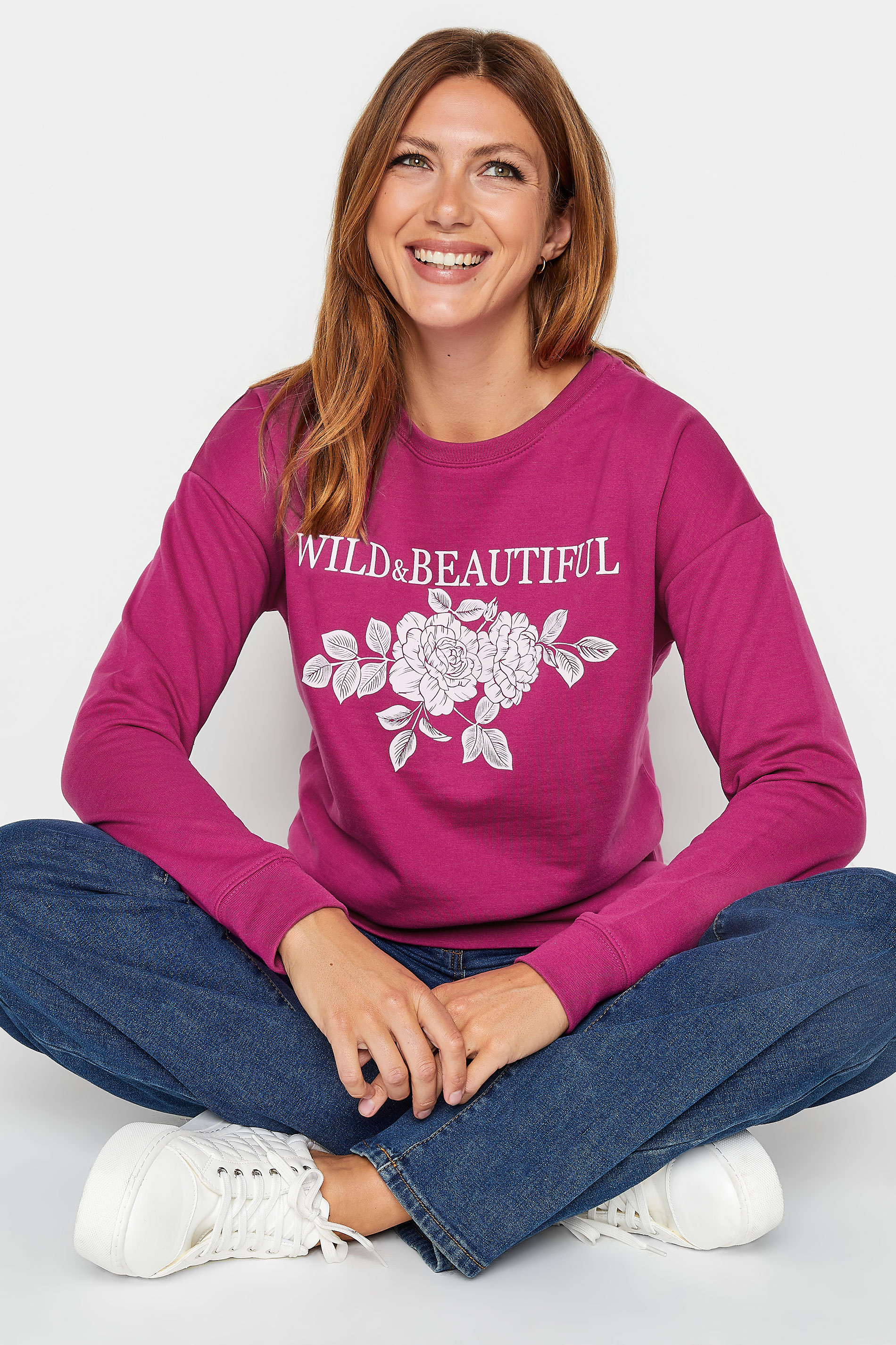 LTS Hot Pink Flower 'Wild & Beautiful' Print Sweatshirt | Long Tall Sally 1
