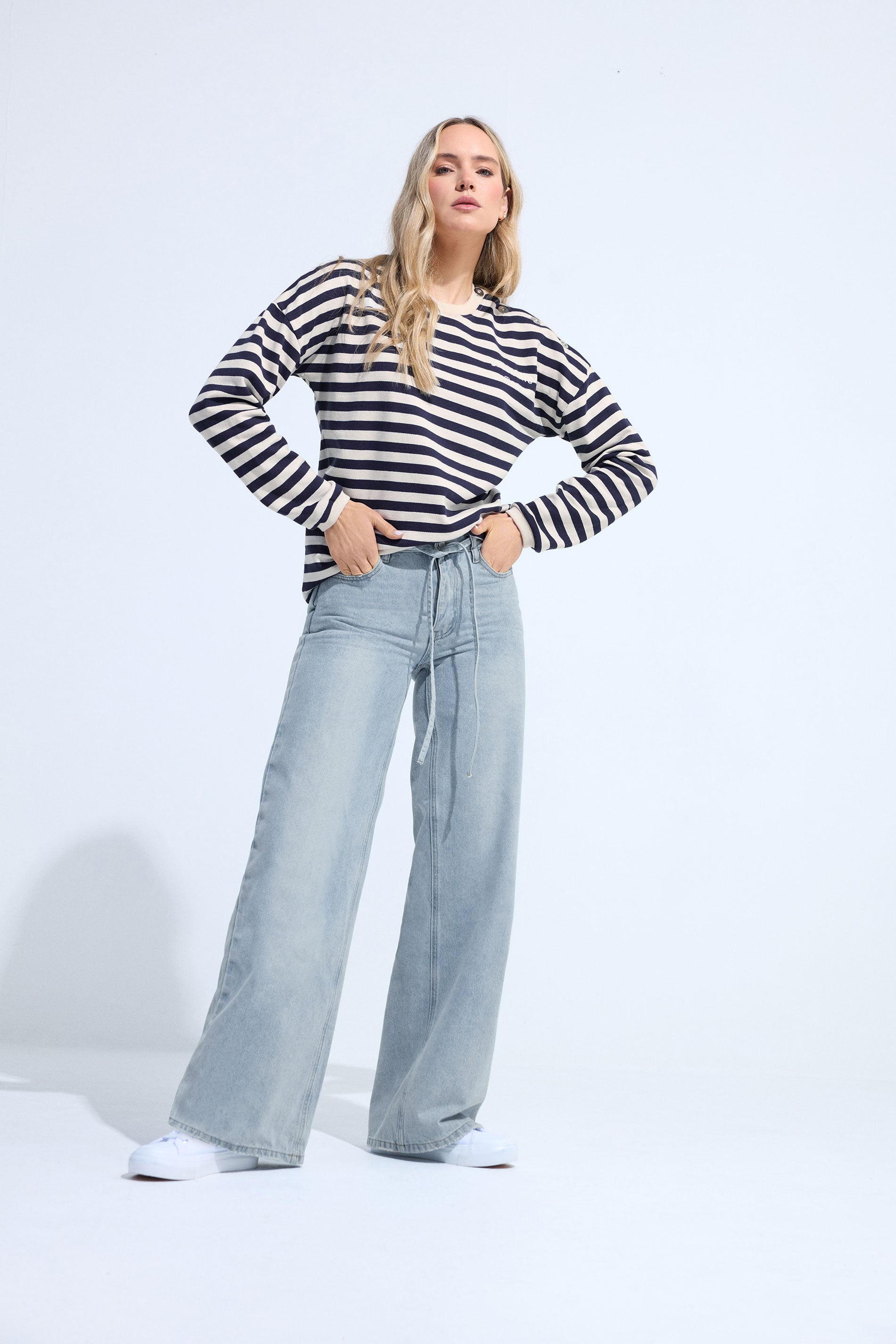 LTS Tall Women's Light Blue Wash Tie Waist Cotton Wide Leg Jeans | Long Tall Sally 3