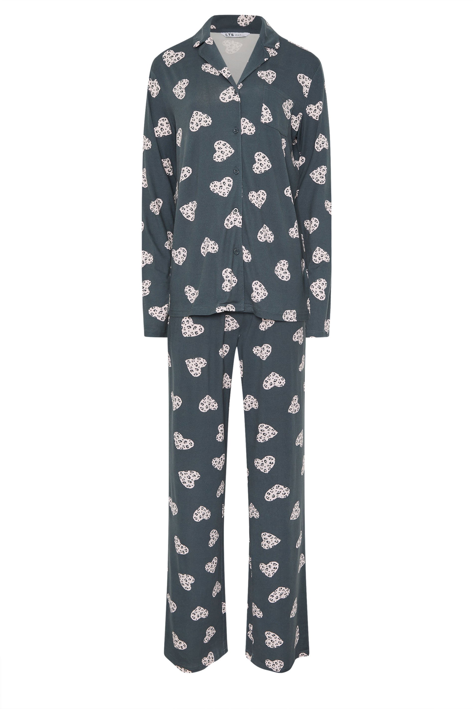 LTS Tall Grey Soft Touch Animal Heart Pyjama Set | Long Tall Sally 5
