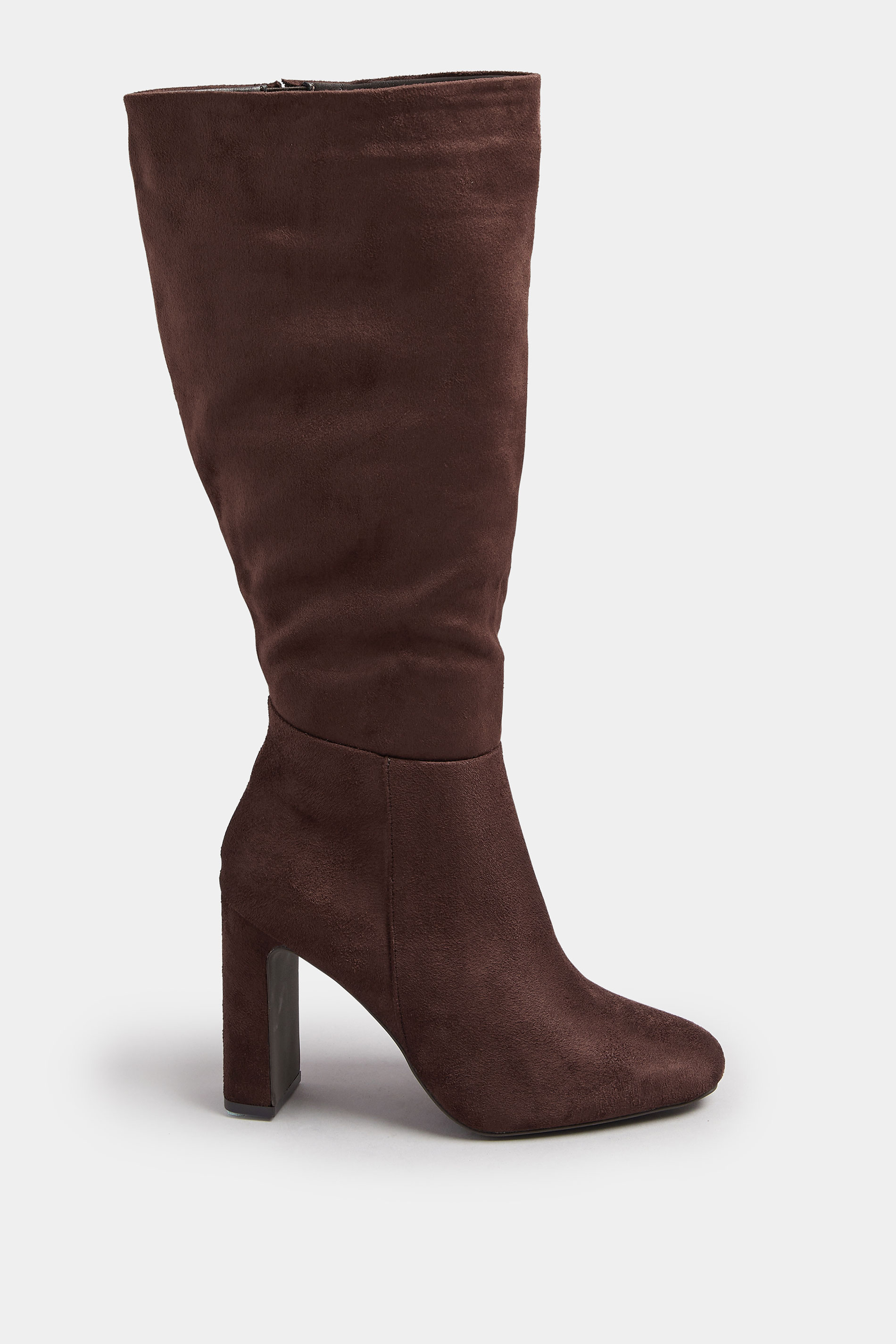 Brown Faux Suede Heeled Knee High Boots In Standard Fit | Yours Clothing 3