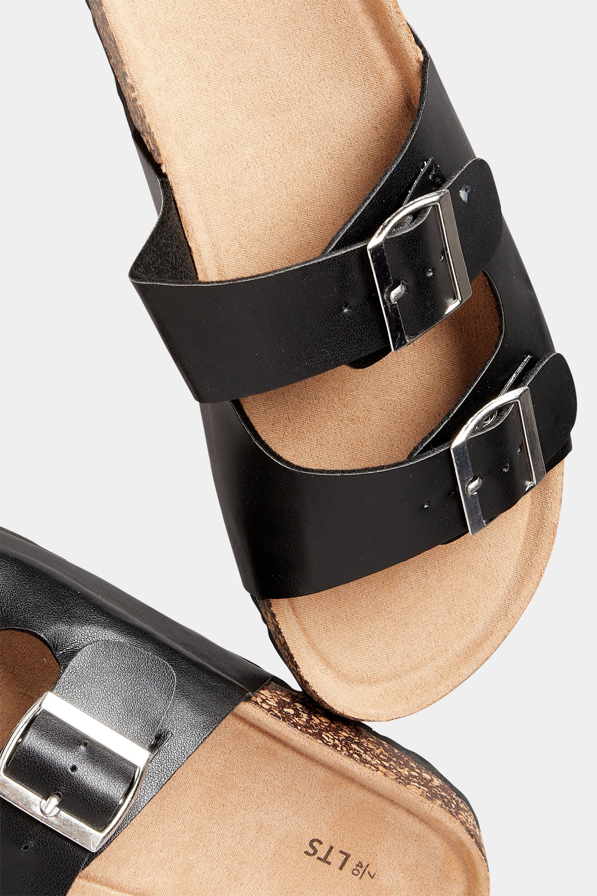 LTS Black Buckle Strap Footbed Sandals In Standard Fit | Long Tall Sally 5