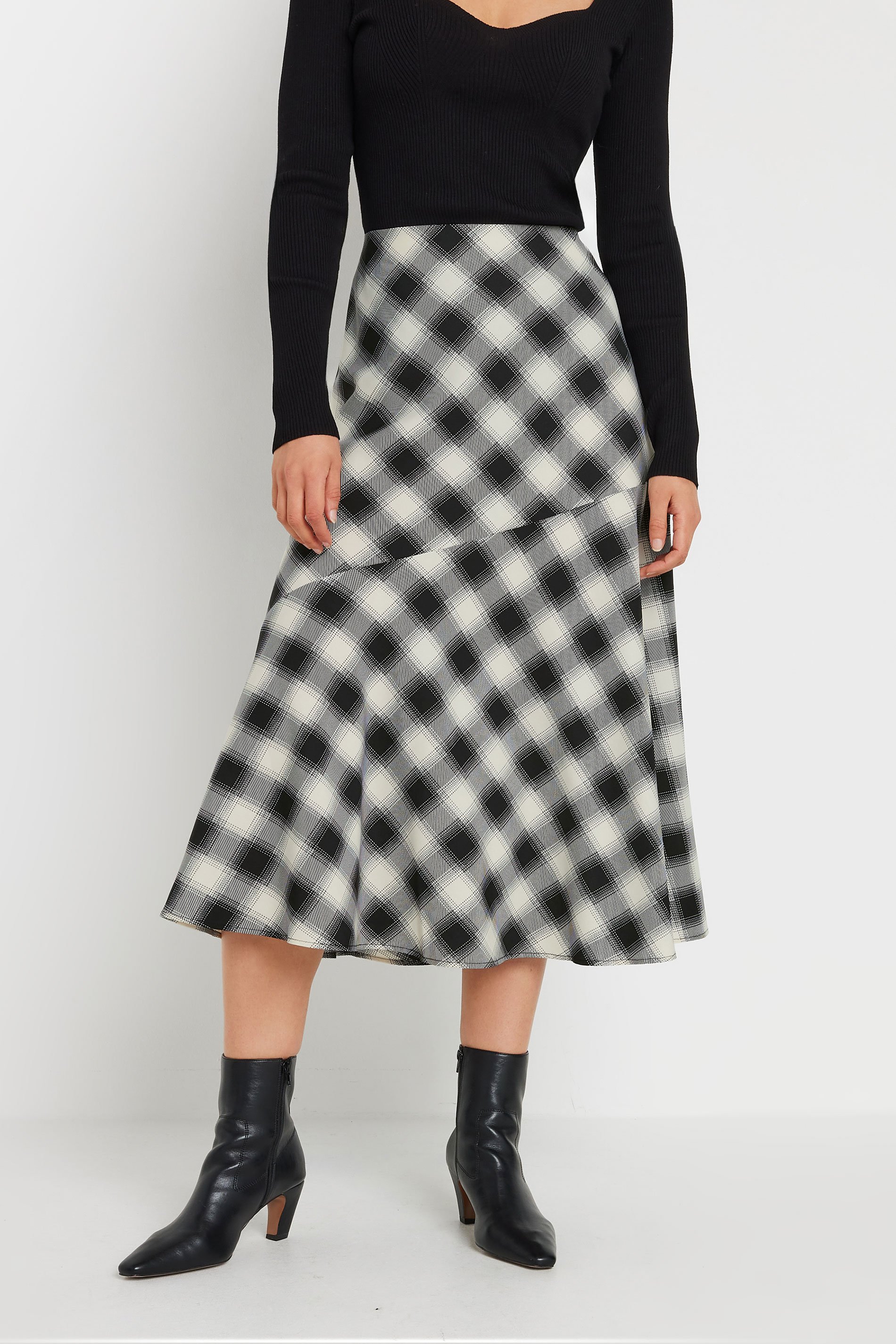 LTS Tall Black Check Print Tiered Midaxi Skirt | Long Tall Sally LTS Tall Black Check Print Tiered Midaxi Skirt | Long Tall Sally