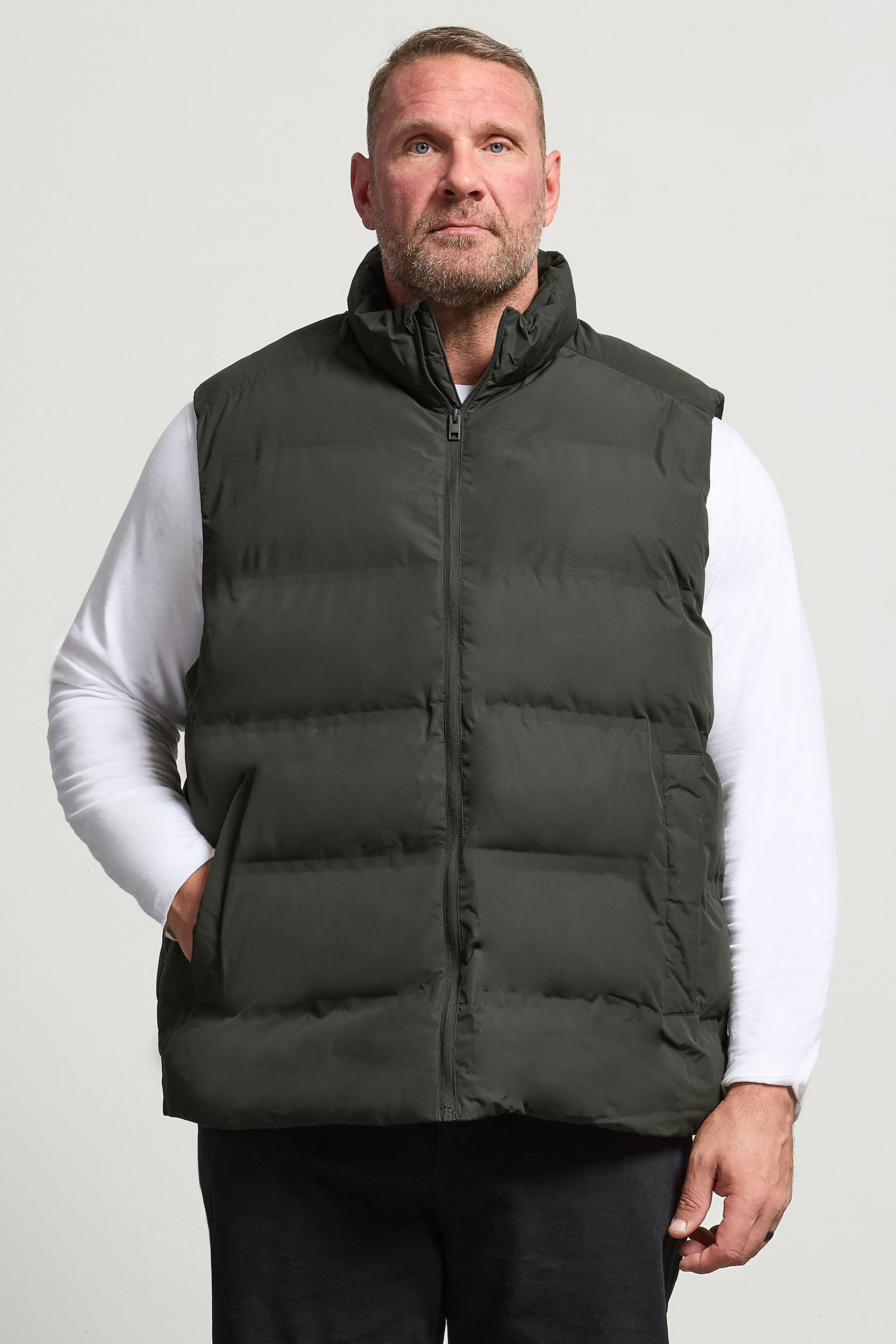JACK & JONES Big & Tall Rosin Green Collared Puffer Bodywarmer | BadRhino 1