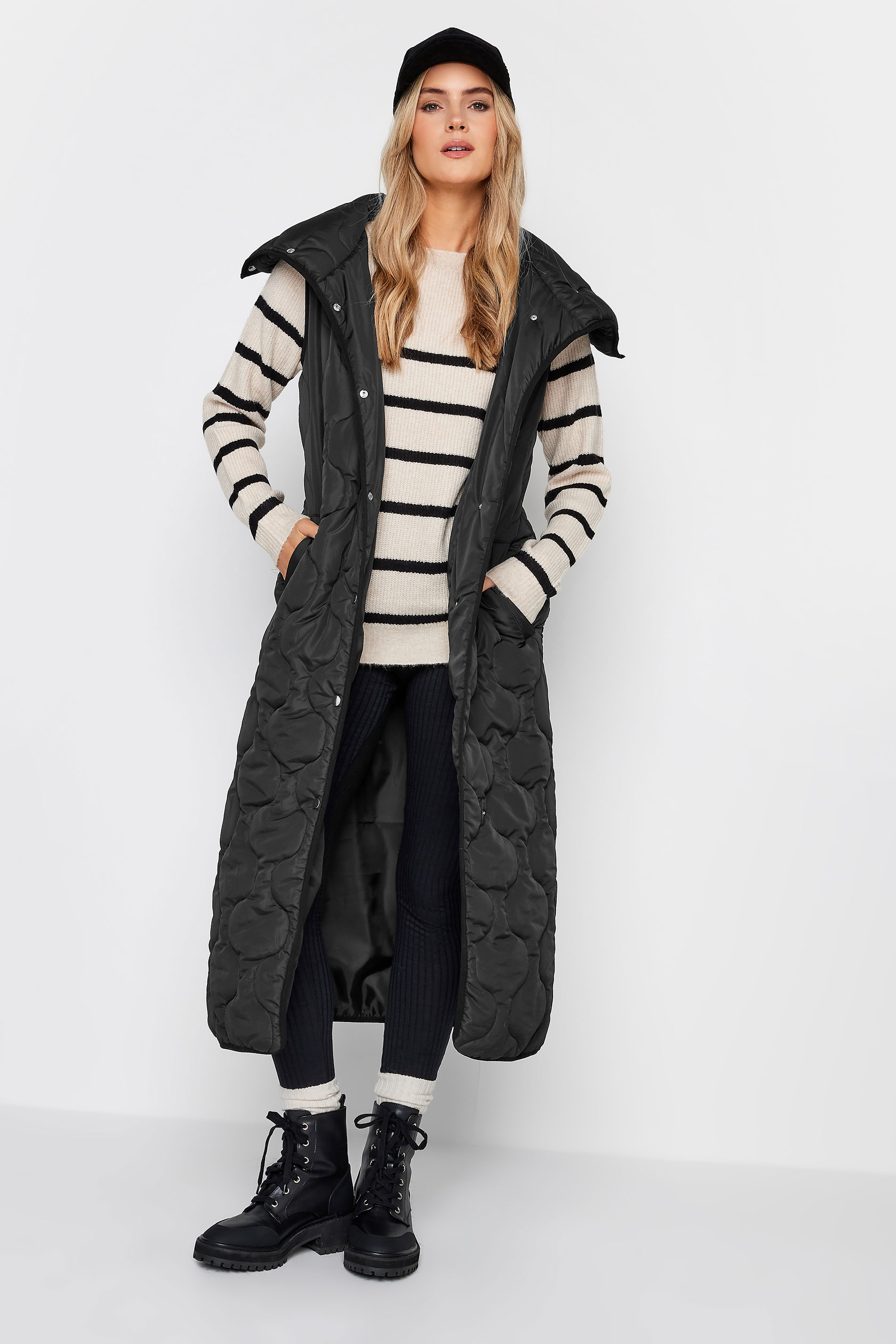 LTS Tall Black Funnel Neck Quilted Longline Gilet | Long Tall Sally 3
