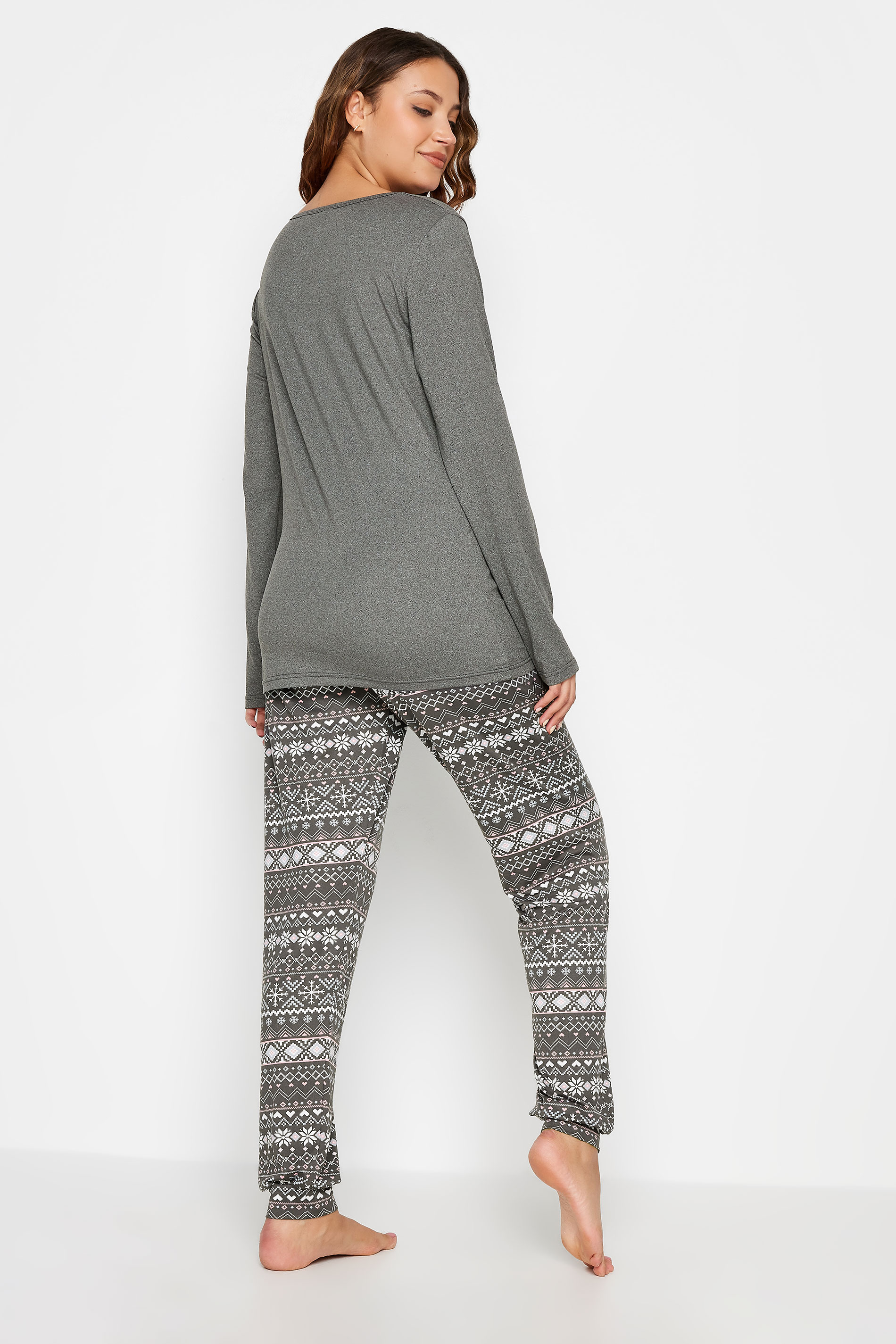 LTS Tall Women's Grey Fairisle Print Soft Touch Pyjama Set | Long Tall Sally 3
