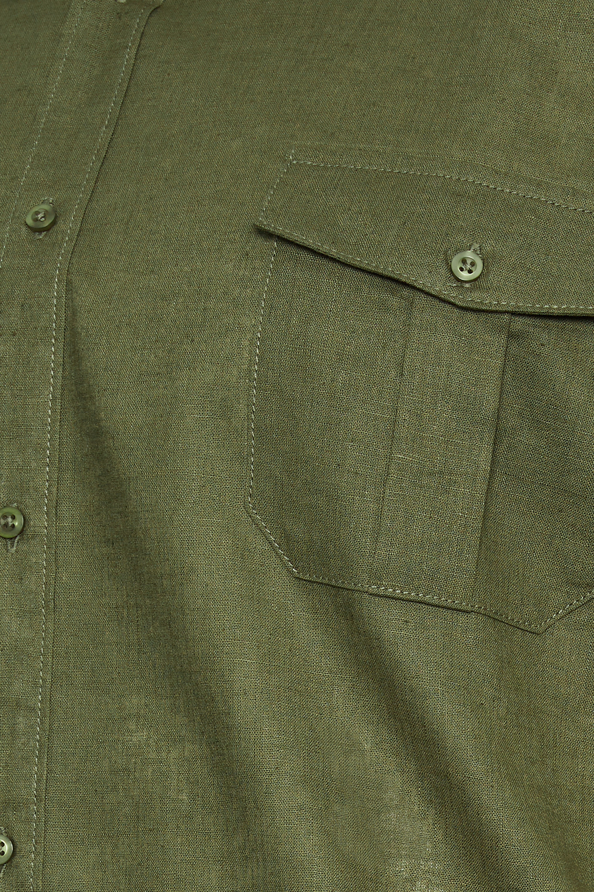 BadRhino Big & Tall Khaki Green Linen Short Sleeve Military Shirt | BadRhino 2