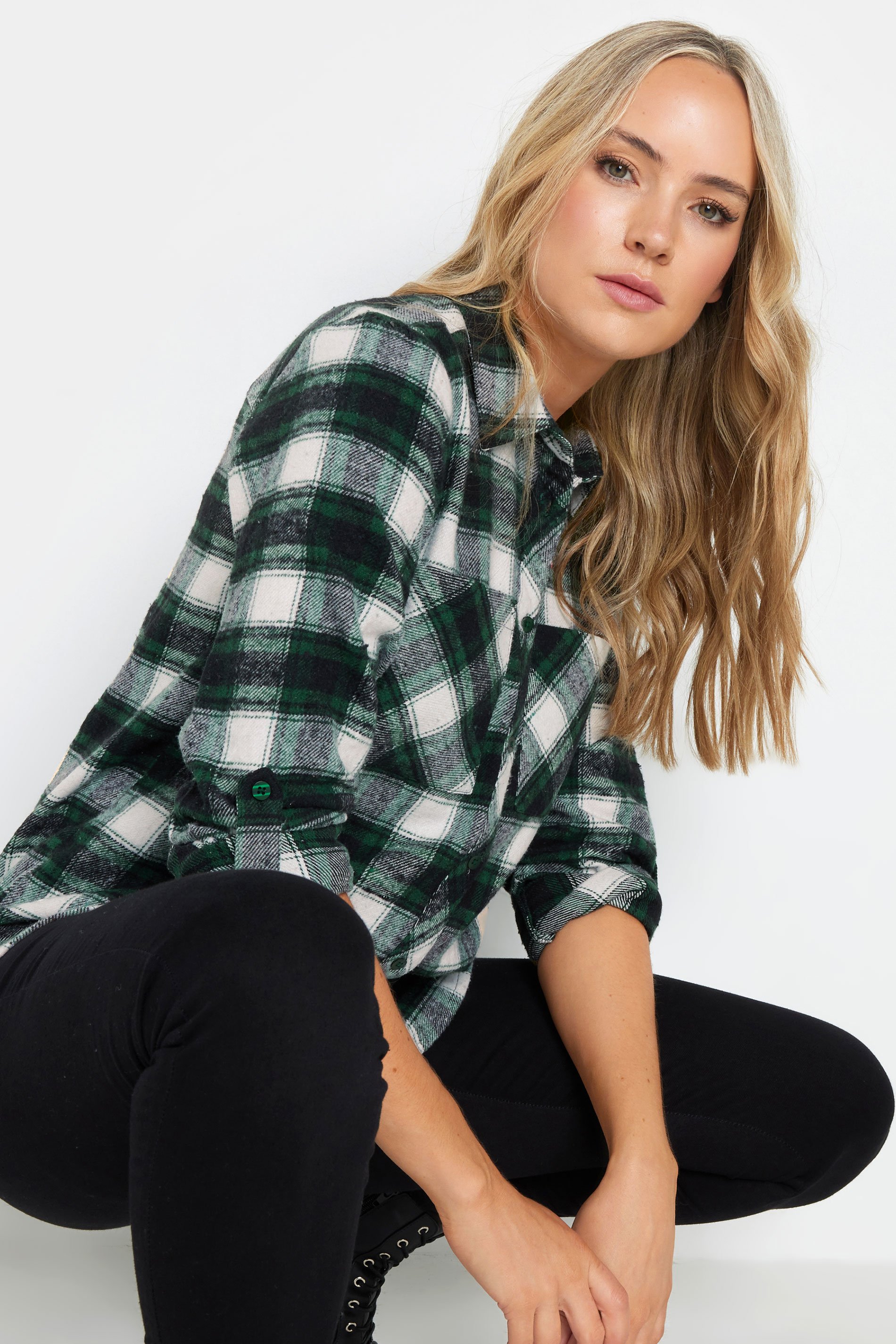 LTS Tall Green Check Rolled Sleeve Shirt | Long Tall Sally 4