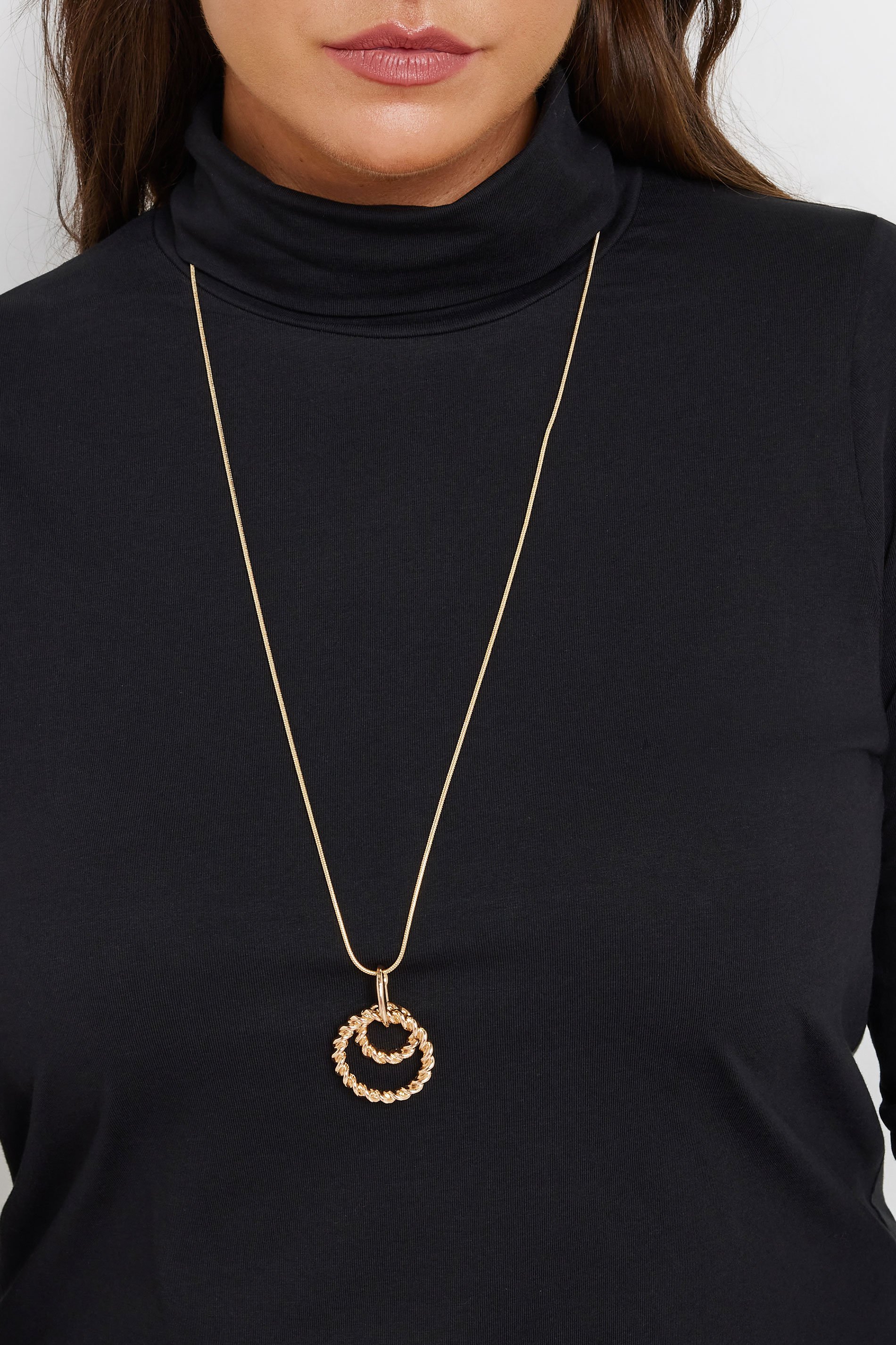 Gold Tone Twist Pendant Longline Necklace | Yours Clothing 1