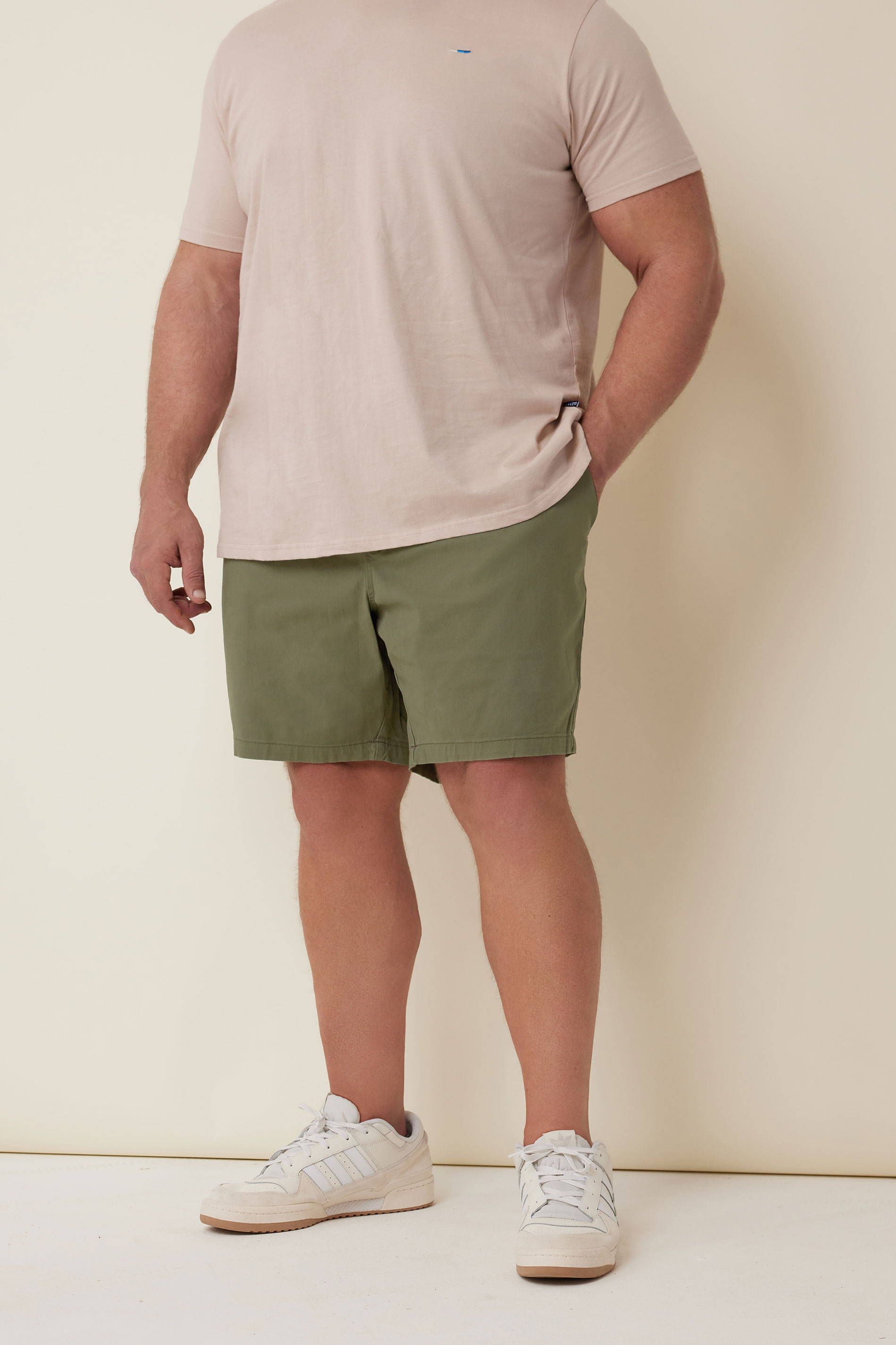 BadRhino Khaki Green Stretch Elasticated Waist Chino Shorts | BadRhino 1