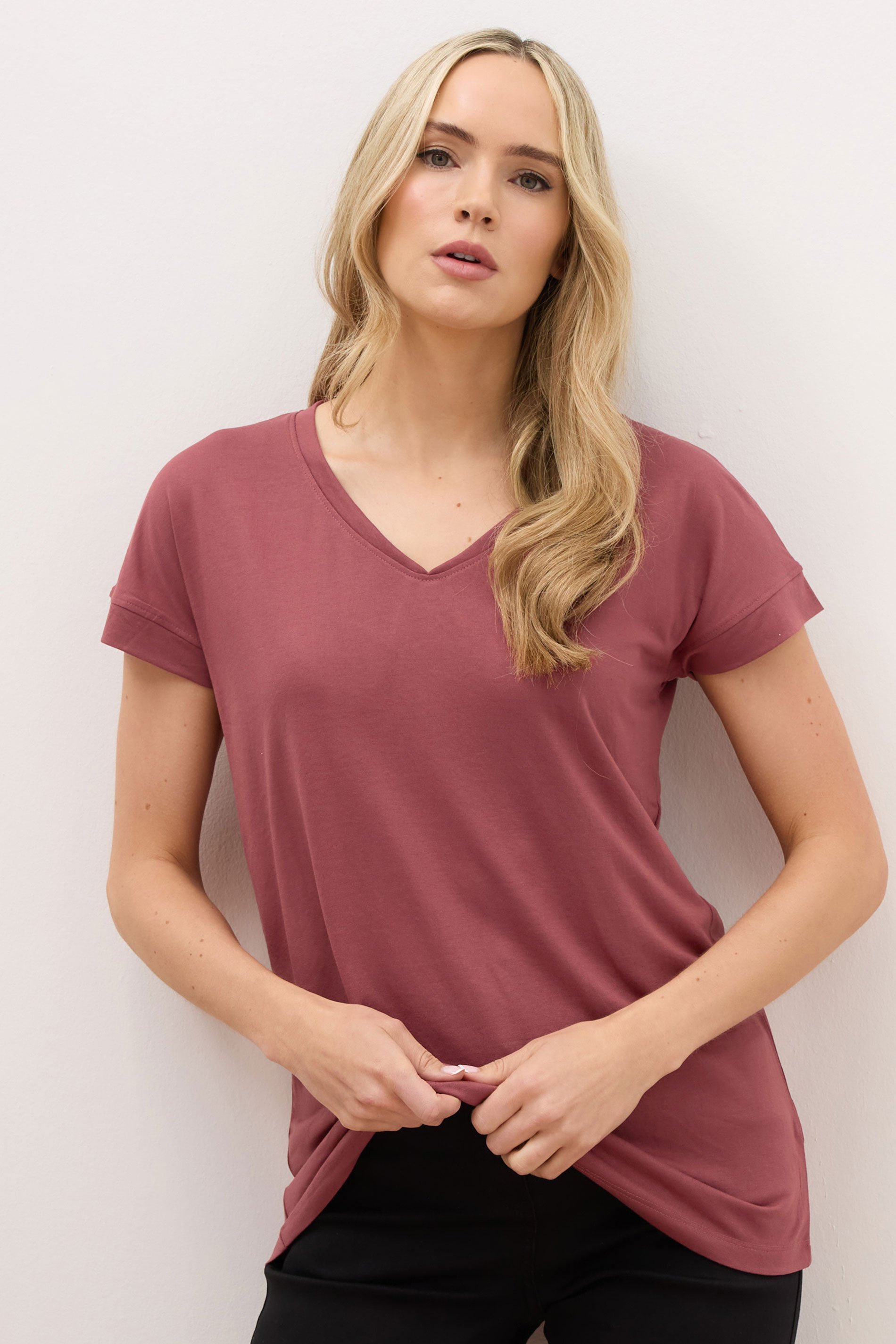 LTS PREMIUM Tall Coral Pink V-Neck Modal T-Shirts | Long Tall Sally 1