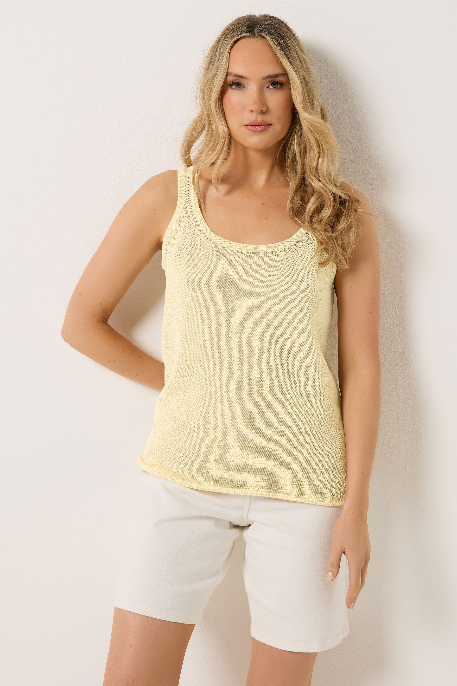 LTS PREMIUM Tall Women's Yellow Linen Knitted Vest Top | Long Tall Sally 3