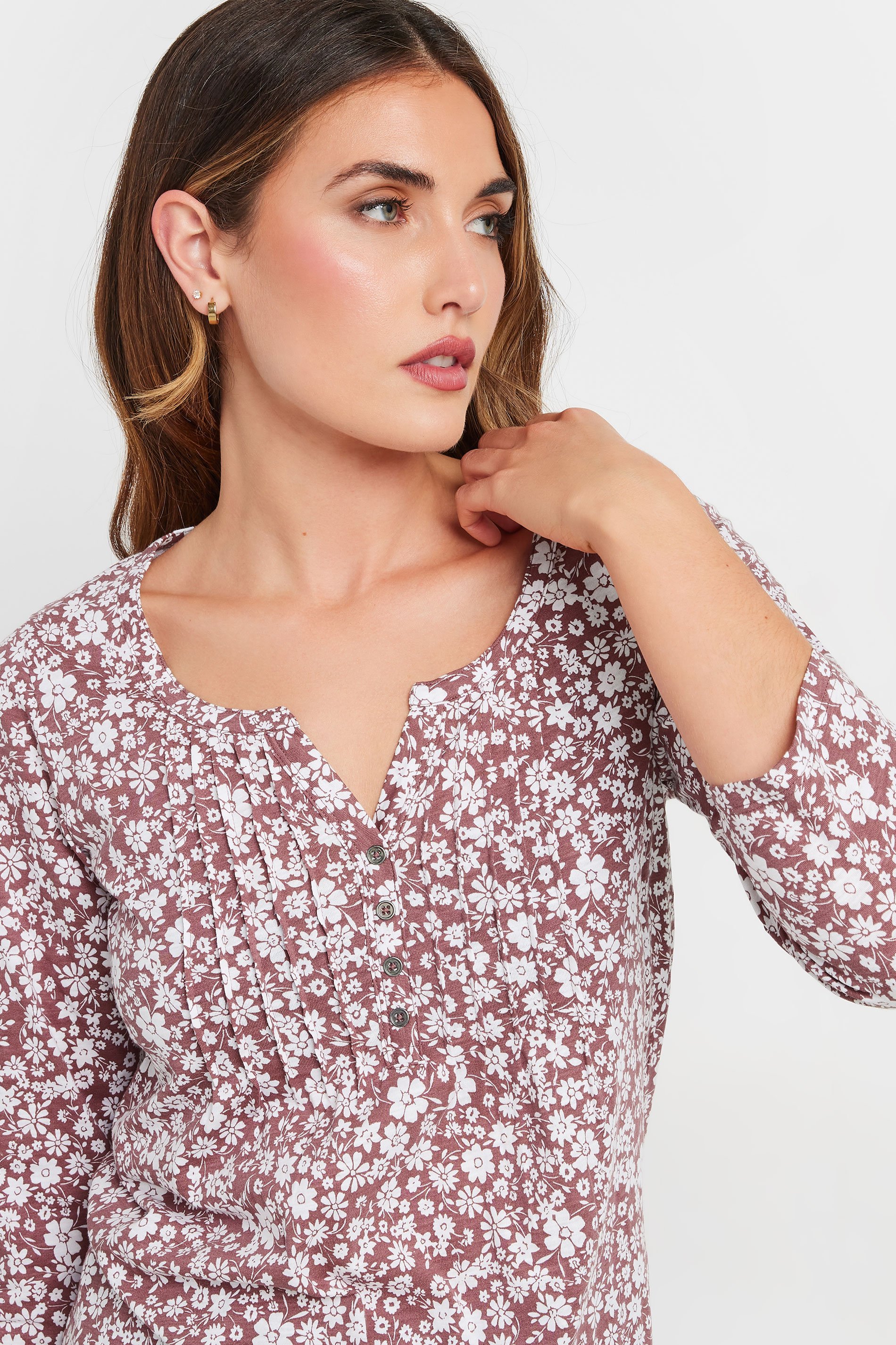 LTS Tall Blush Pink Ditsy Floral Henley Top | Long Tall Sally 4