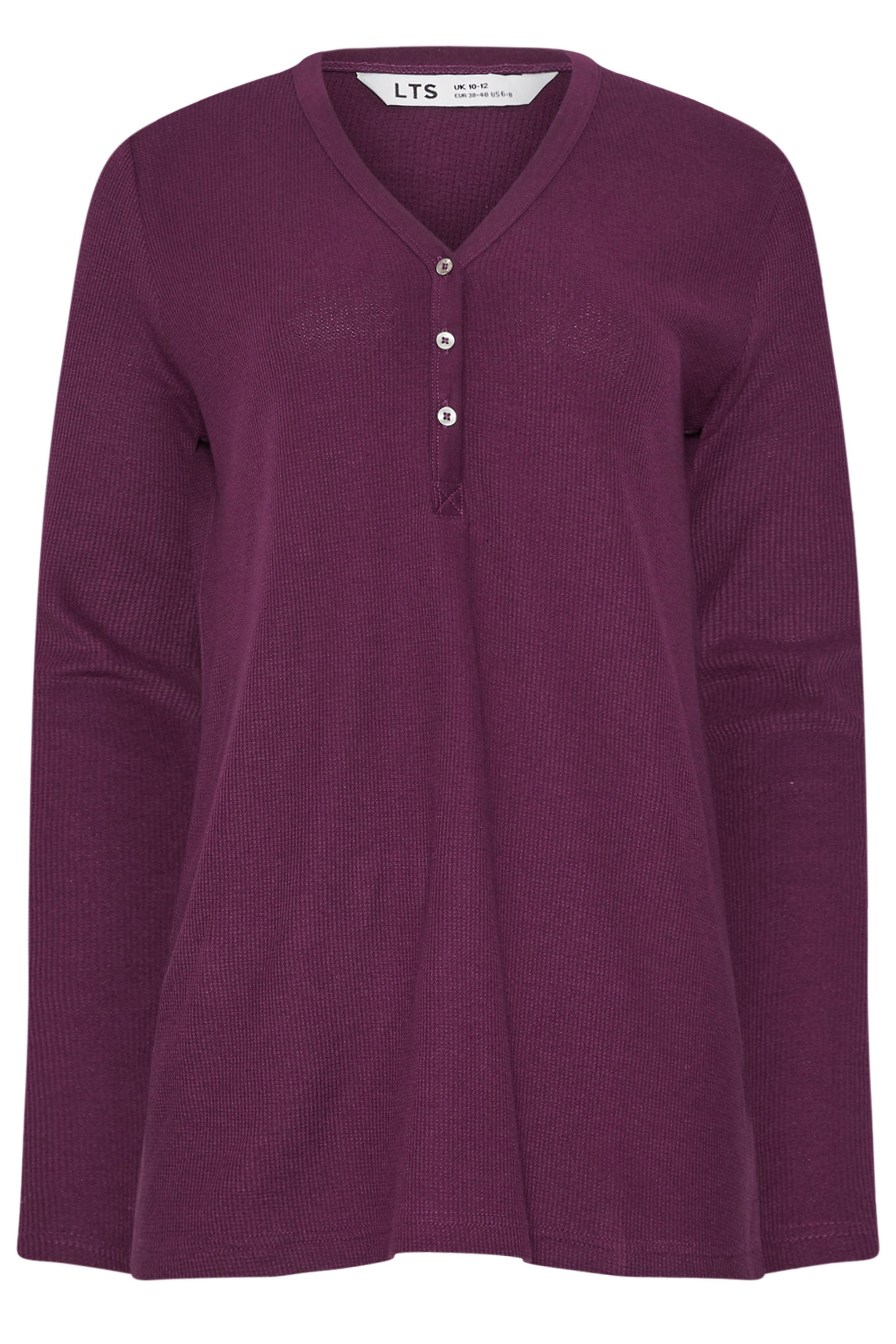 LTS Tall Burgundy Red Cotton Waffle Pyjama Top | Long Tall Sally 7