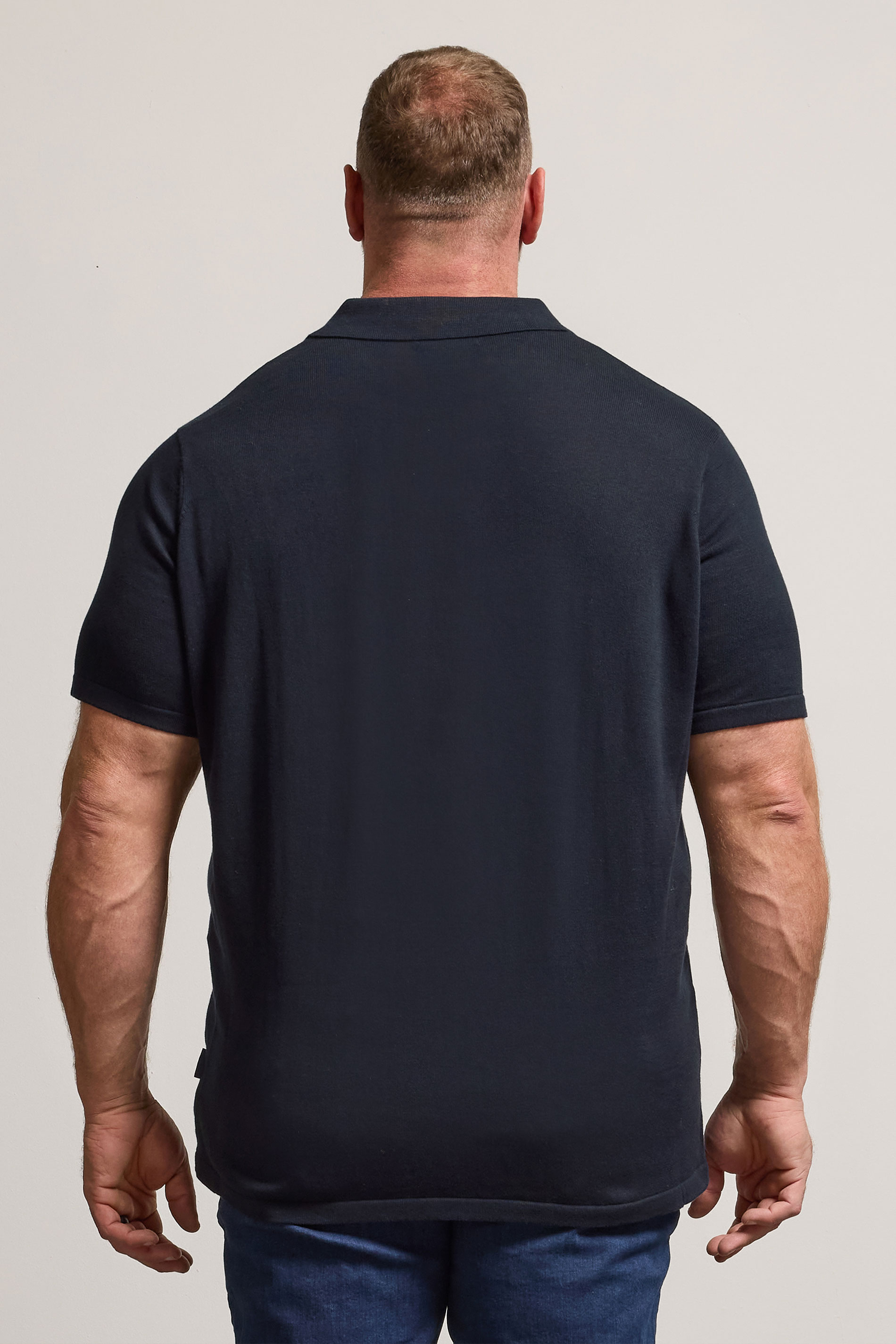BadRhino Big & Tall Navy Blue Knitted Short Sleeve Polo Shirt | BadRhino 3