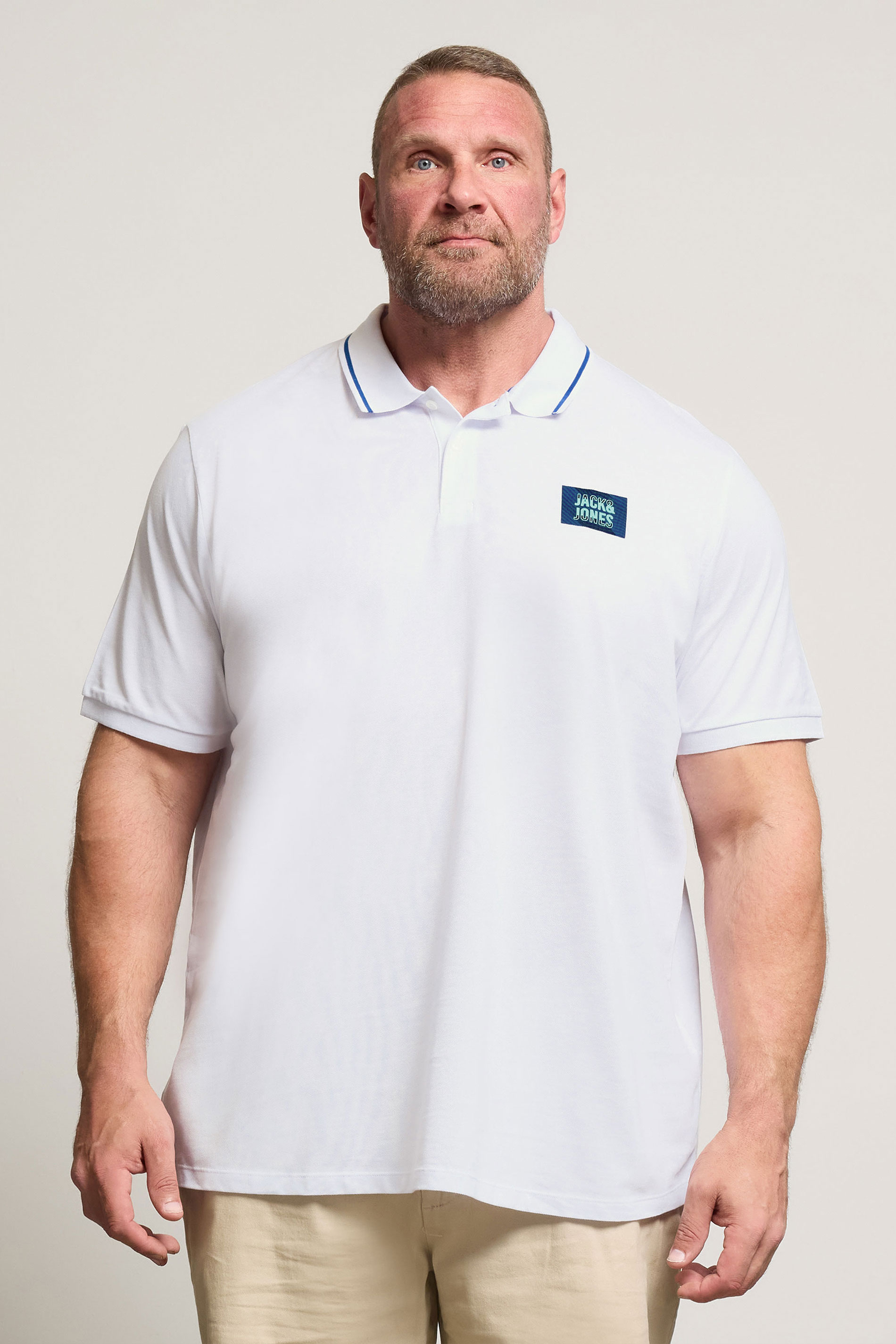 JACK & JONES Big & Tall White Hudson Polo Shirt | BadRhino 1