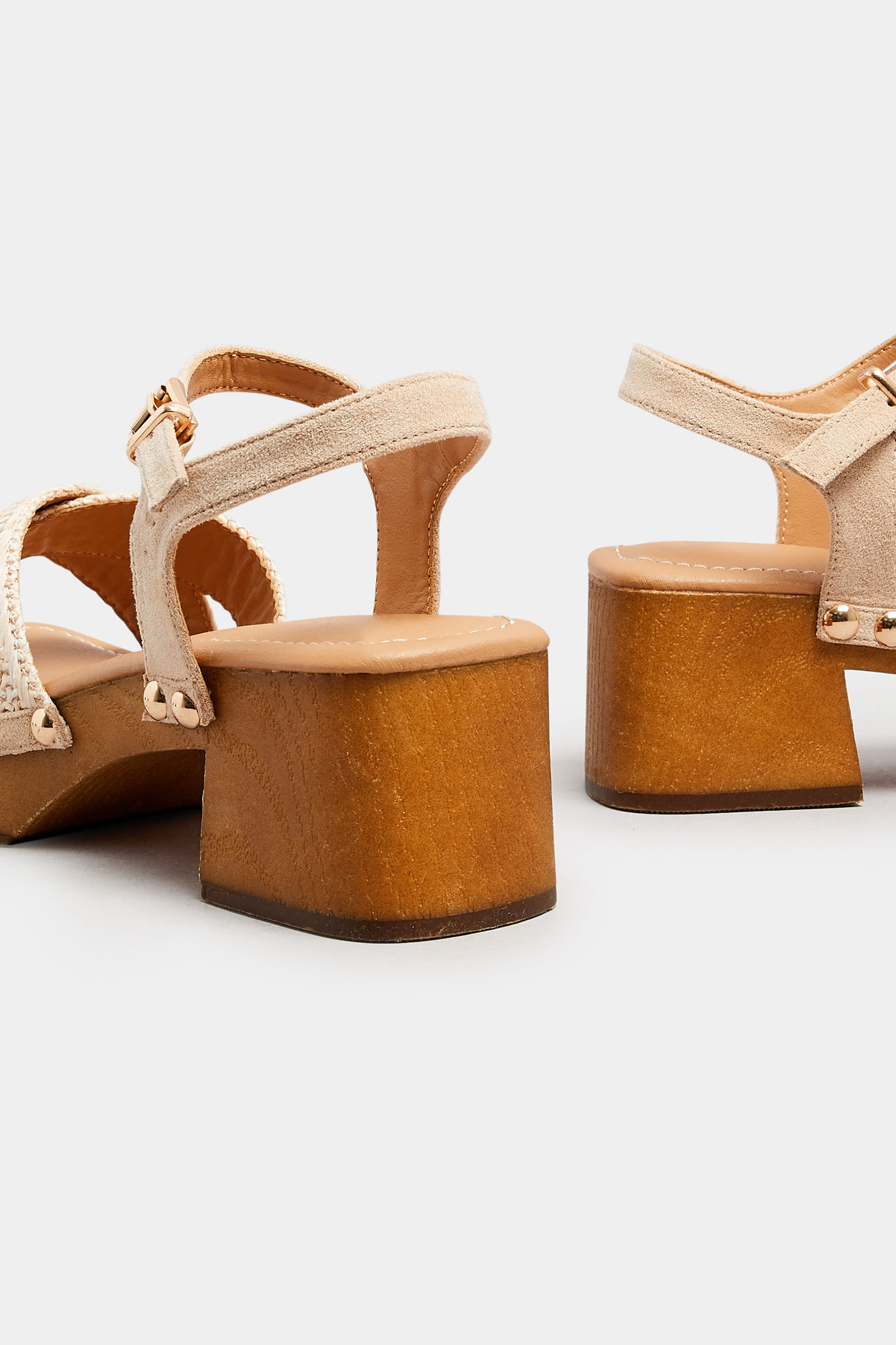 Natural Brown Cross Over Platform Wooden Clog Sandals In Wide E Fit | Yours Clothing 5