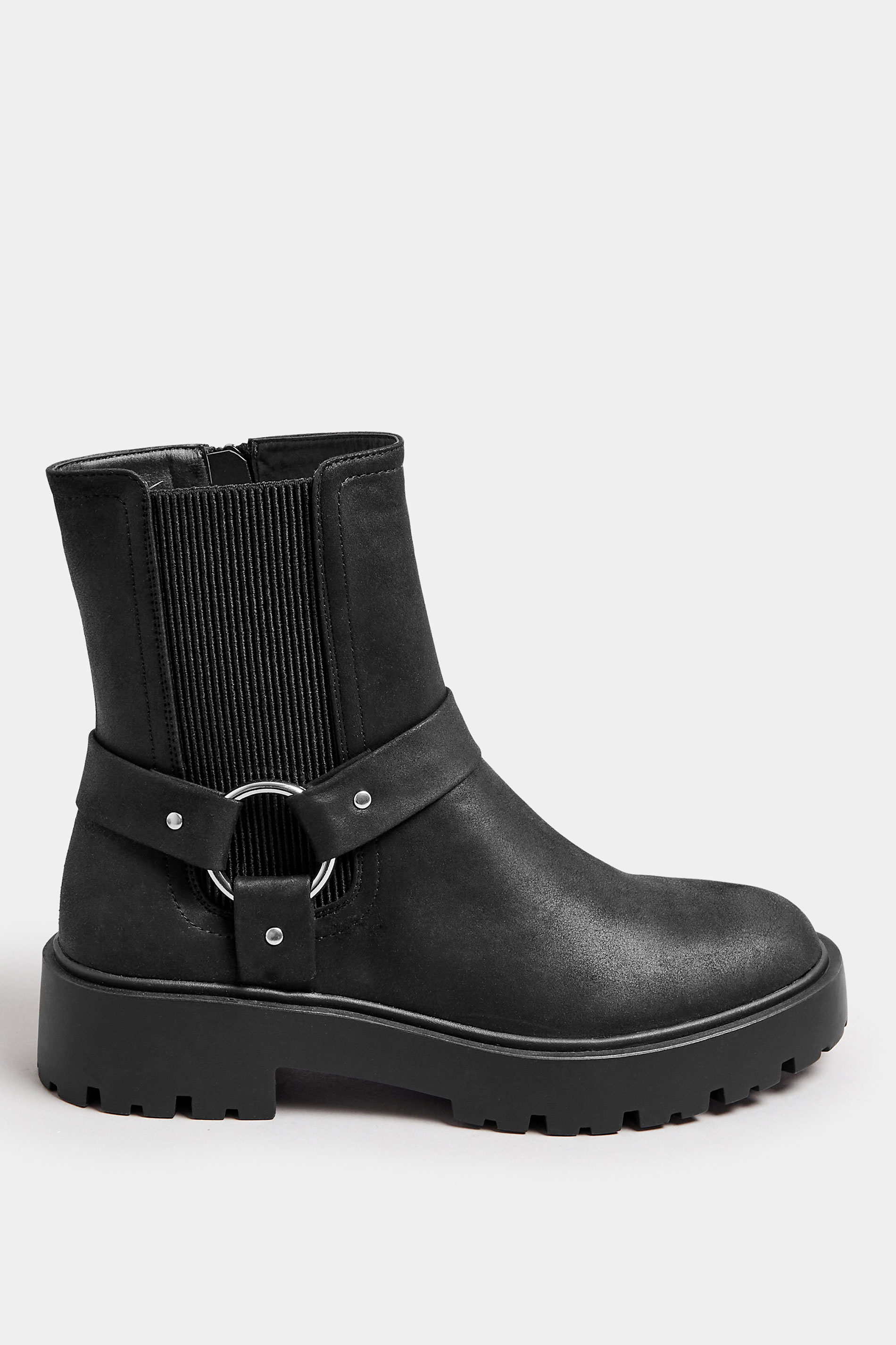 Black Chunky Biker Chelsea Boot In Wide E Fit & Extra Wide EEE Fit | Yours Clothing 5