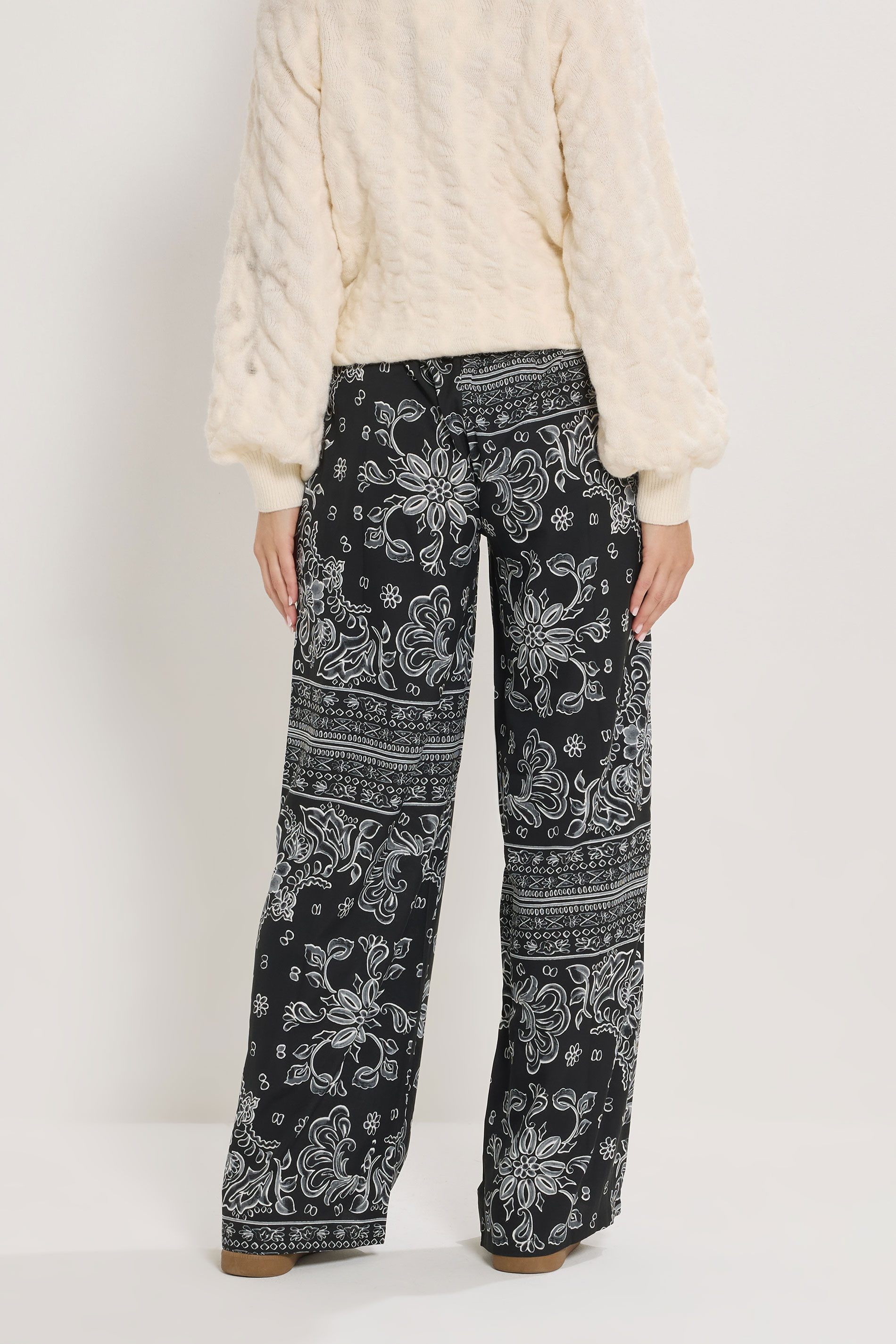 LTS Tall Black Paisley Wide Leg Trousers | Long Tall Sally 3