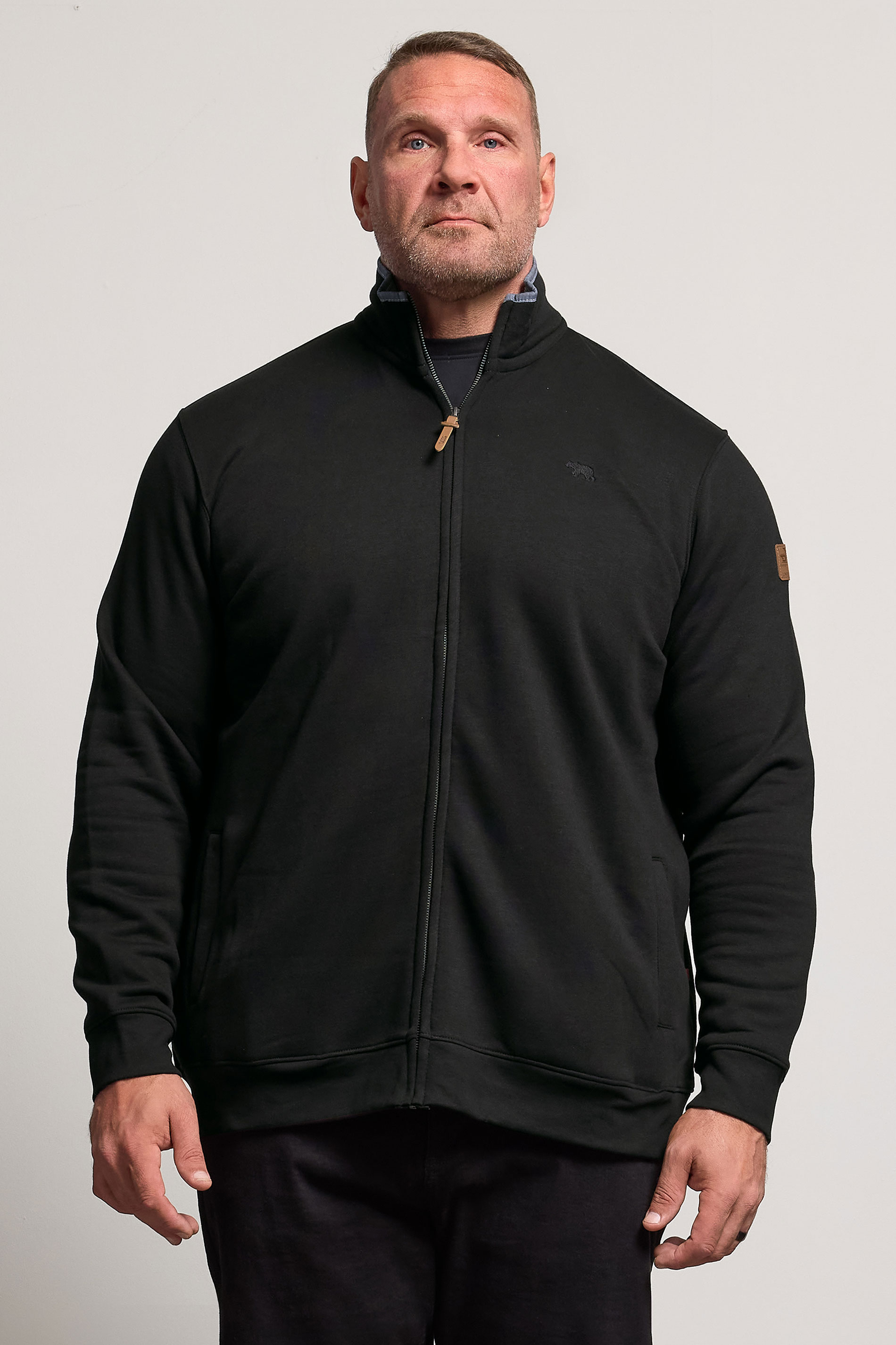 D555 Big & Tall Black Embroidery Zip Through Fleece Lined Jacket | BadRhino 1