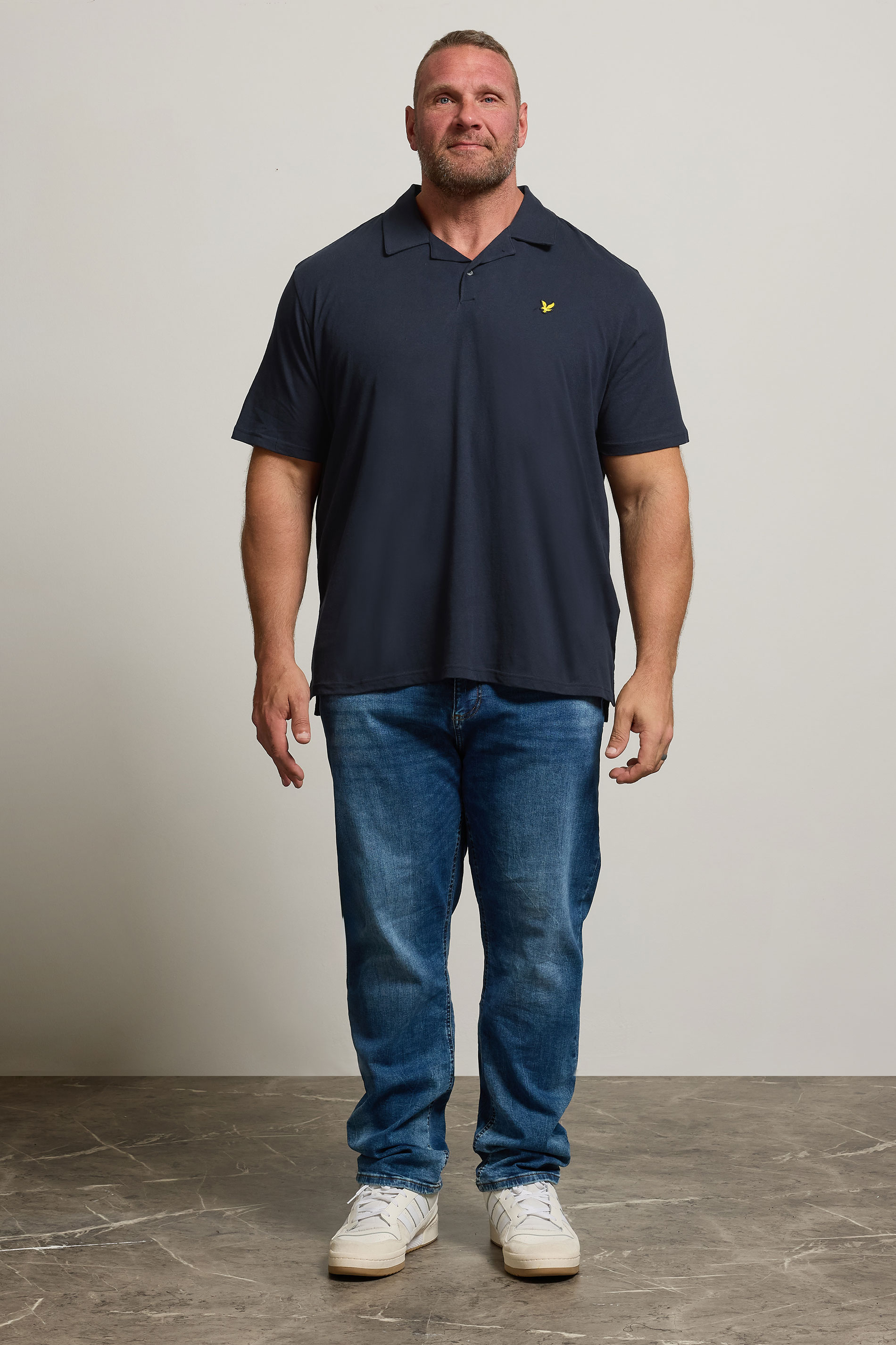 LYLE & SCOTT Big & Tall Navy Blue Linen Revere Polo Shirt | BadRhino 2