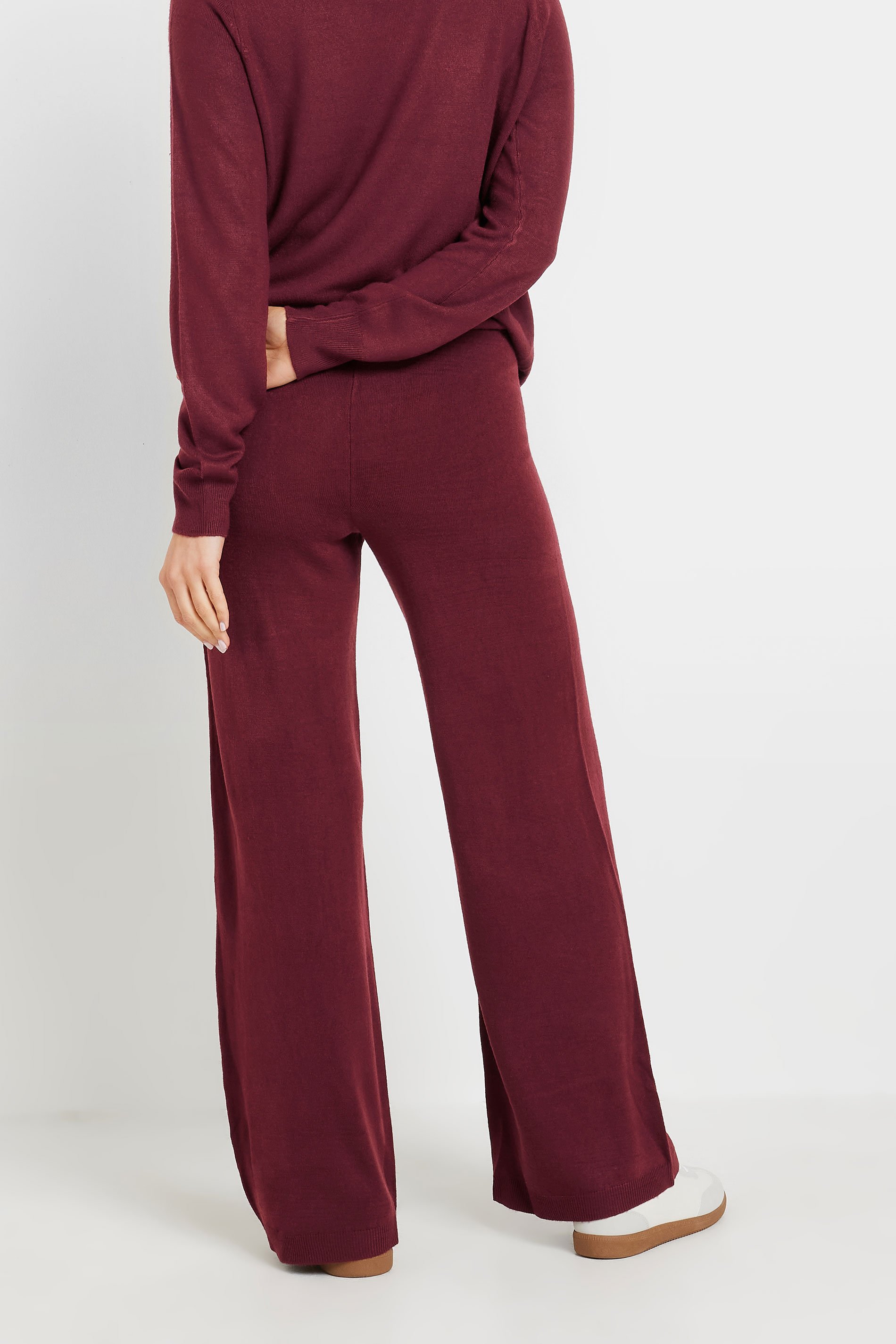 LTS Tall Burgundy Red Knitted Wide Leg Trousers | Long Tall Sally 3