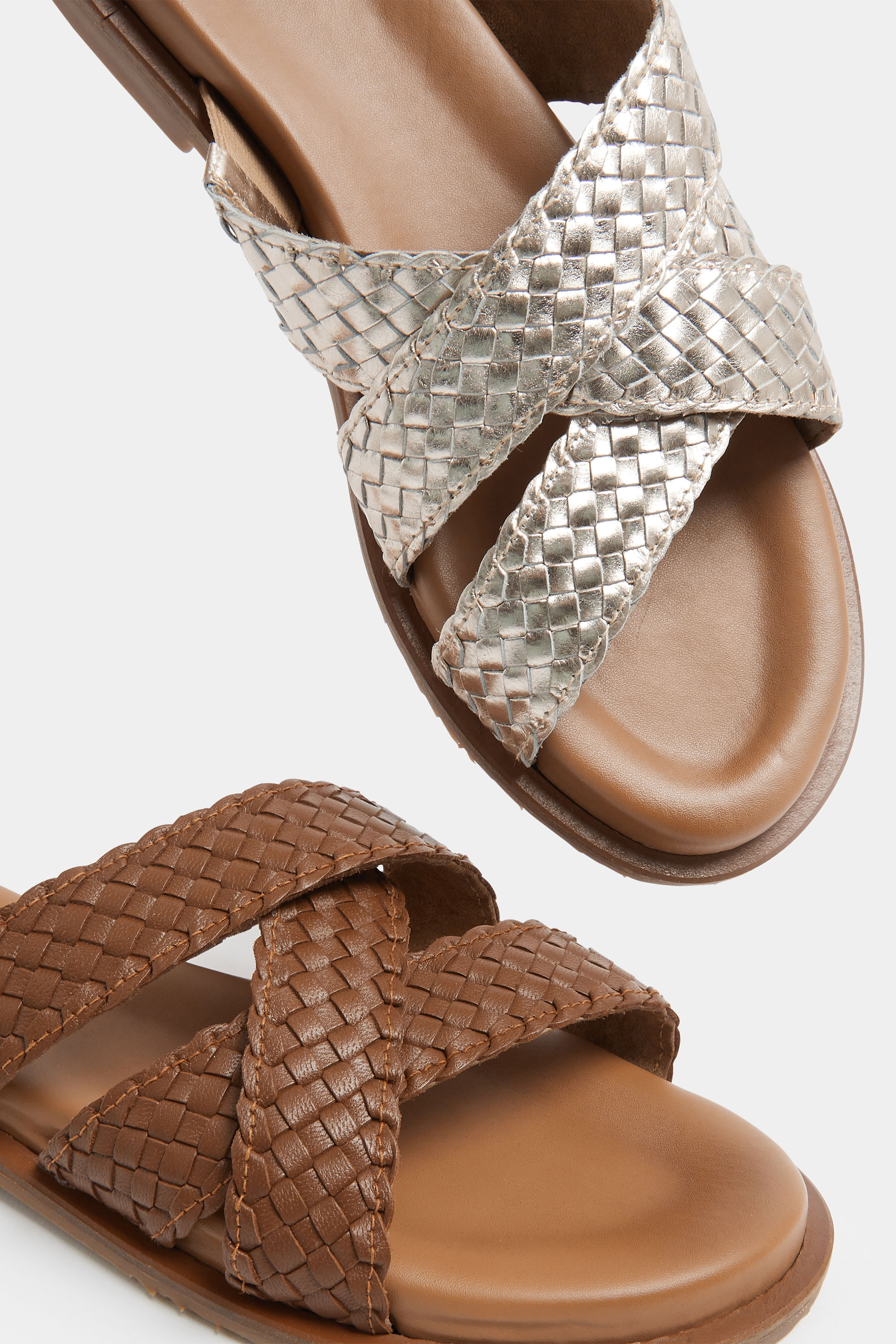 Brown Woven Cross Strap Footbed Sandals In Wide E Fit | Yours Clothing 6