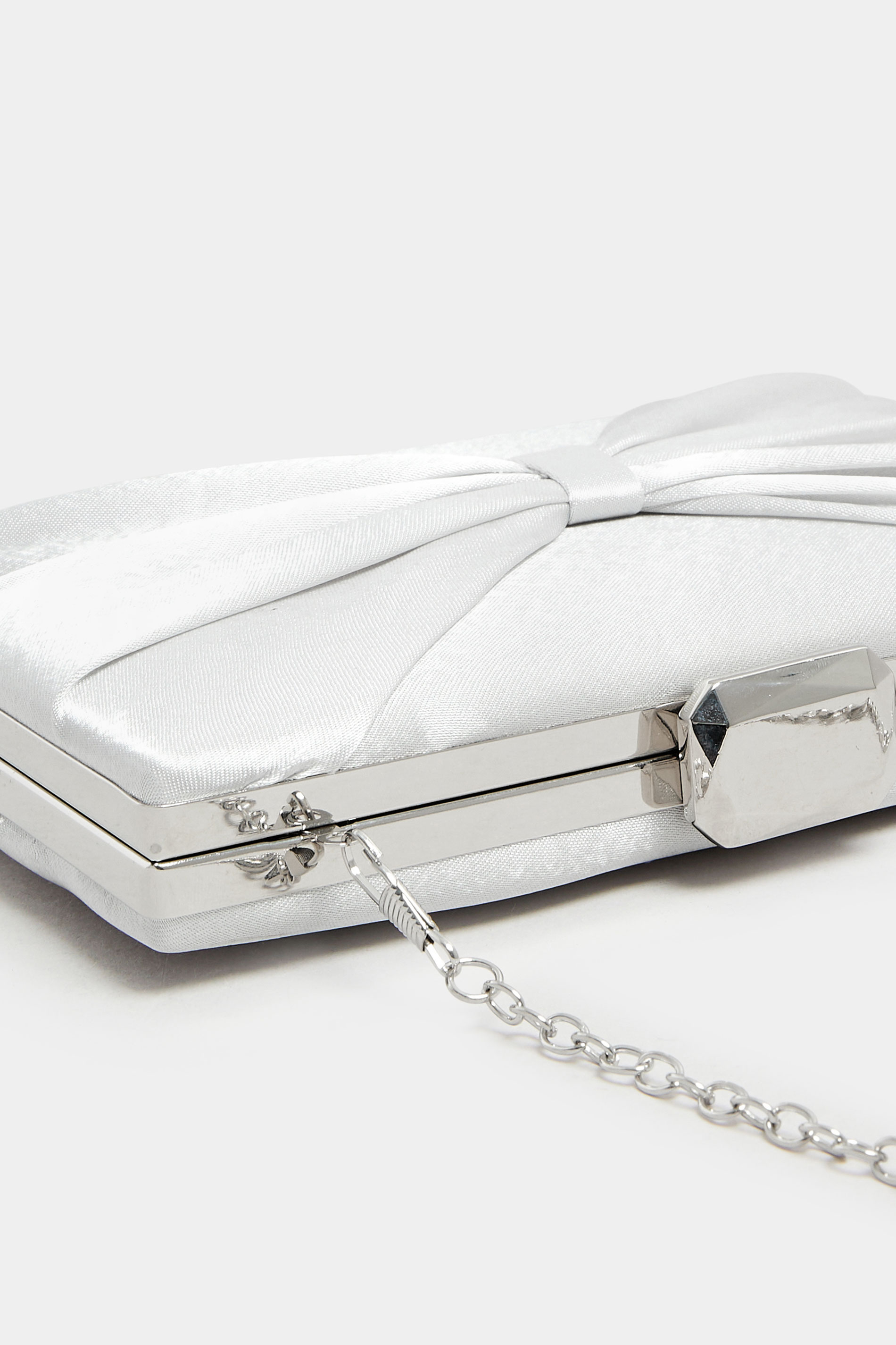 Silver Satin Bow Detail Clutch Bag | Yours Clothing 6