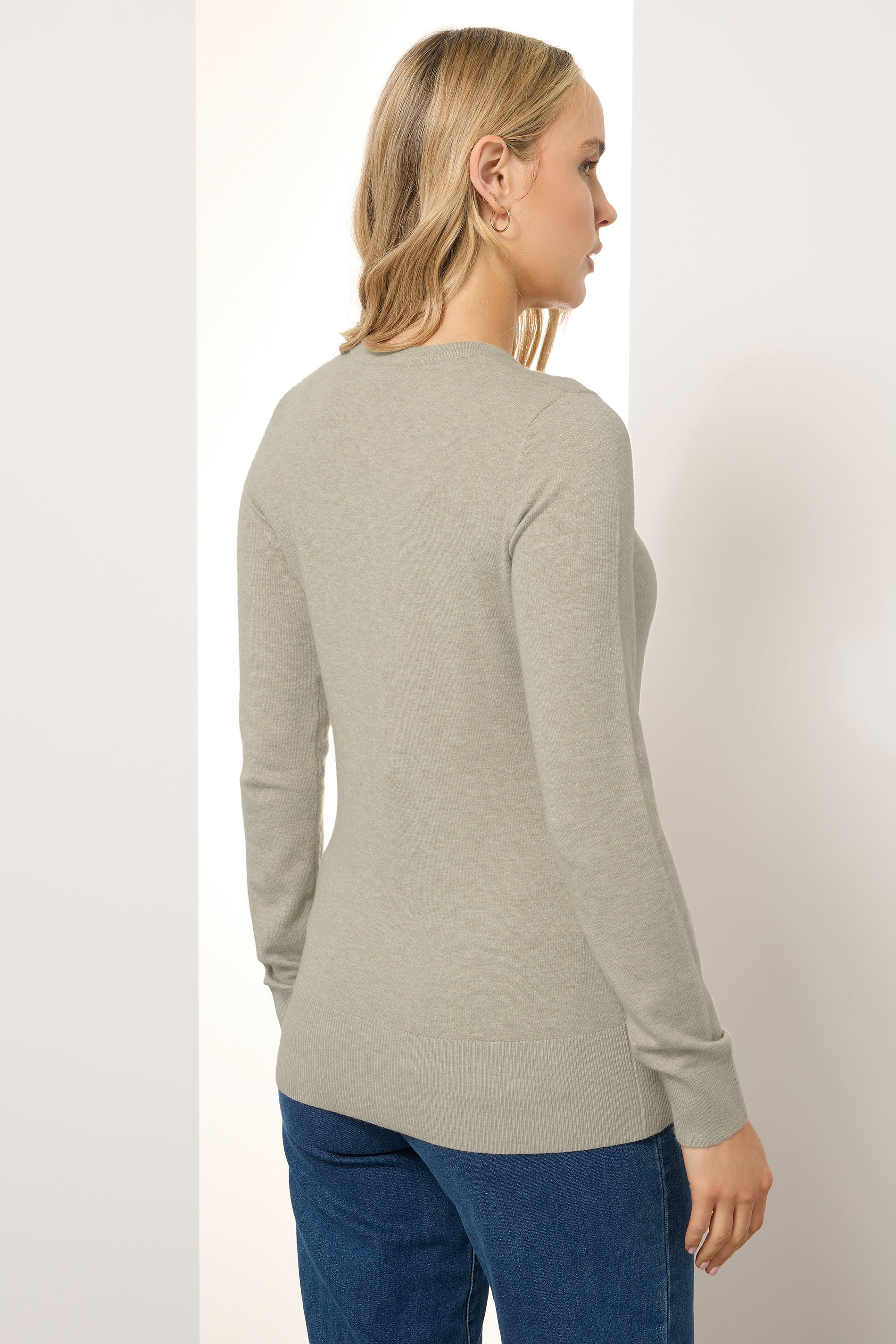 LTS Tall Cream Marl Crew Neck Button Cardigan | Long Tall Sally 4