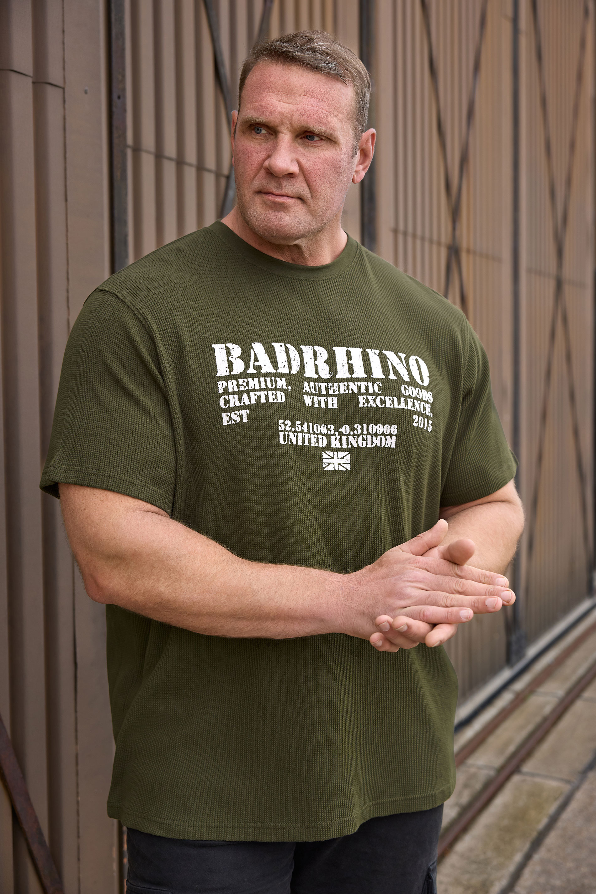 BadRhino Big & Tall Khaki Green Military Waffle Texture T-Shirt | BadRhino 2