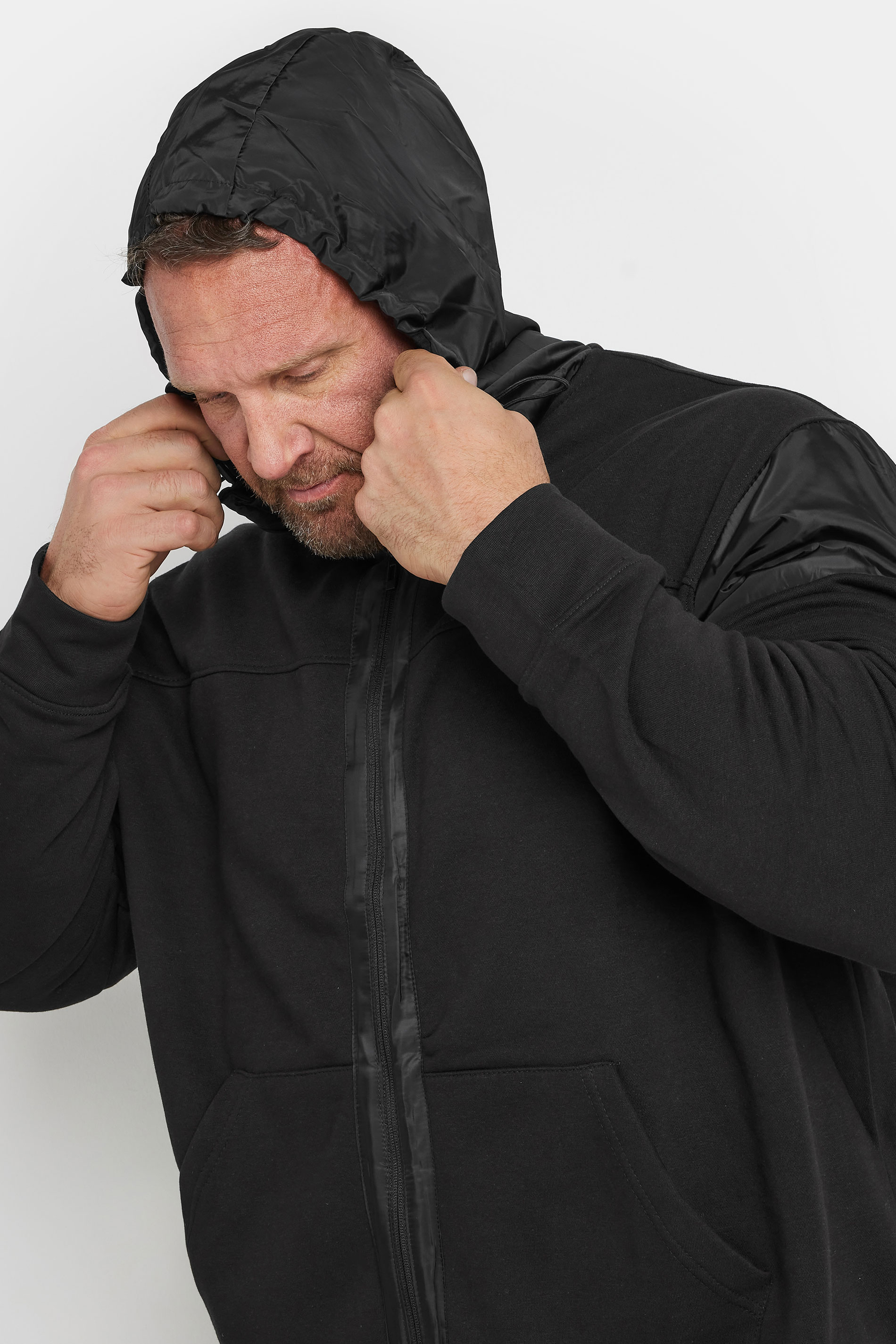 D555 Big & Tall Black Zip Through Constrast Hoodie | BadRhino 3