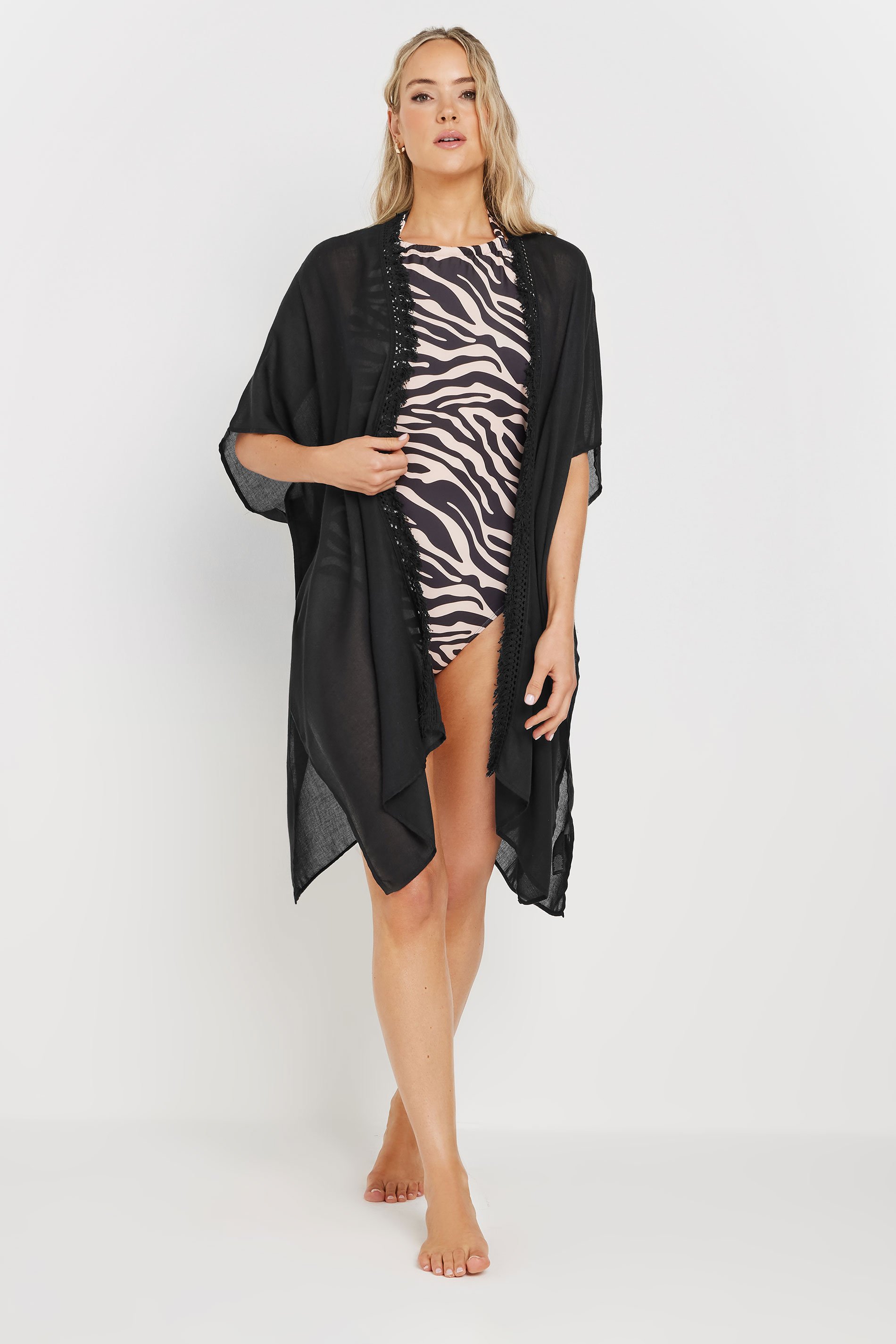 LTS Tall Black Woven Tassel Trim Kaftan | Long Tall Sally 3