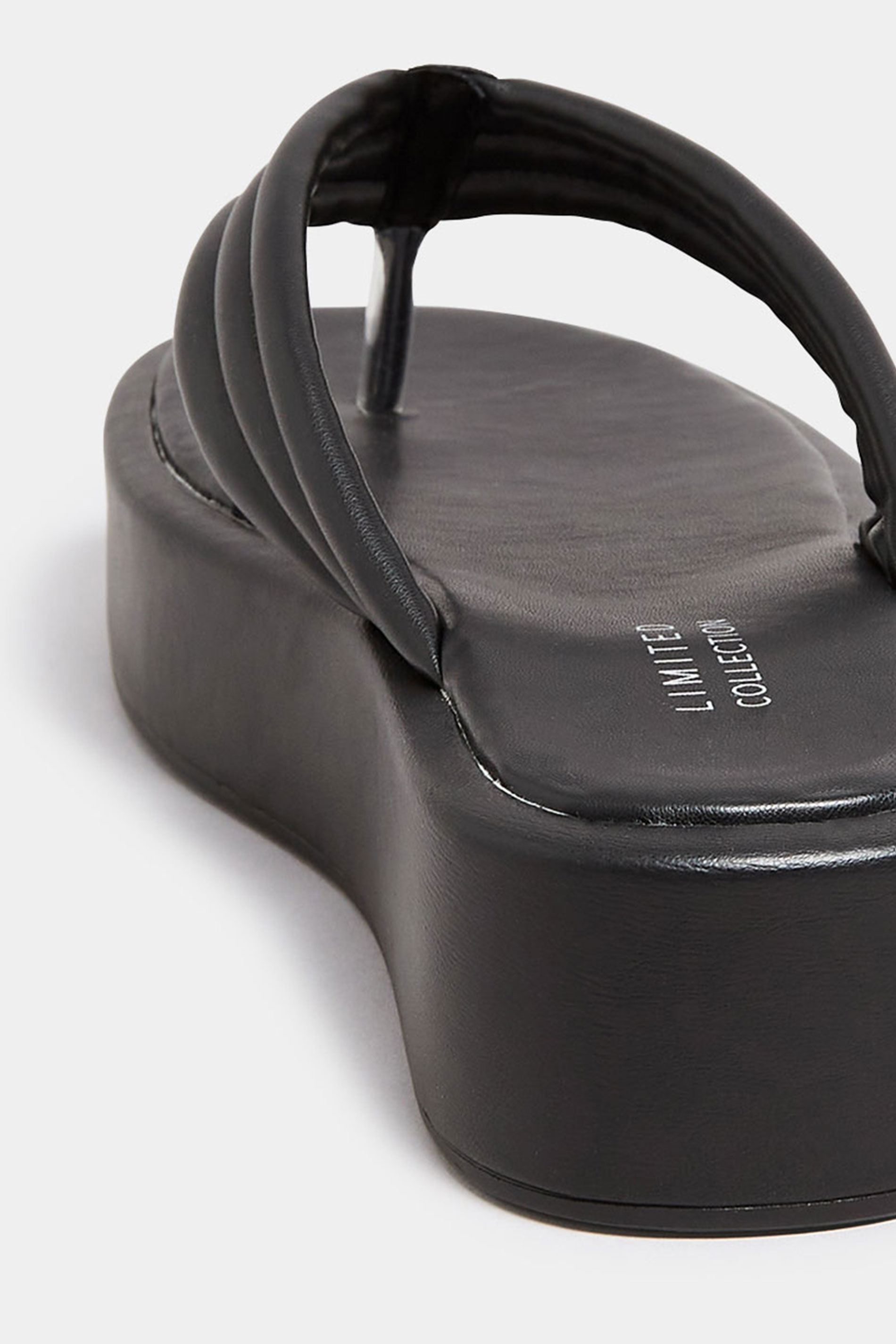 LIMITED COLLECTION Black Flatform Flip Flops In Wide E Fit | Yours Clothing 4
