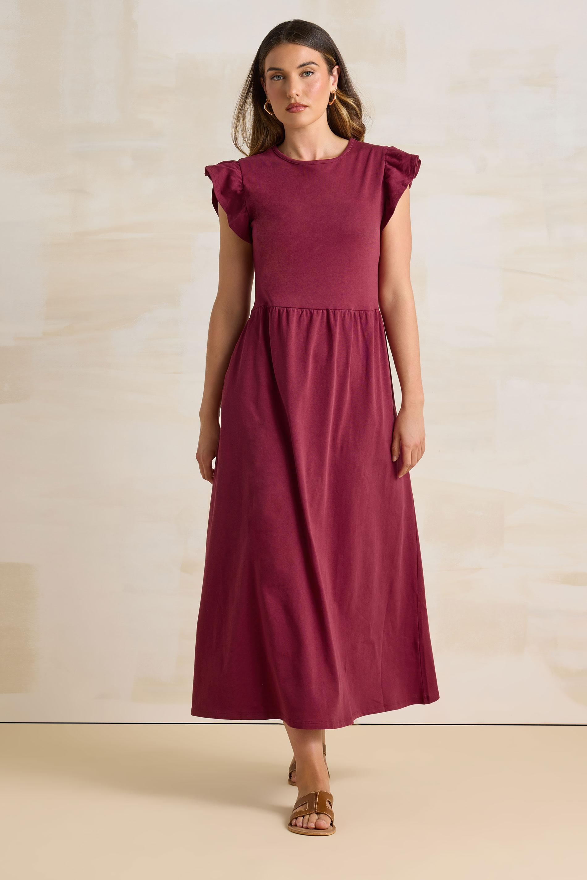 LTS Tall Dark Red Frill Sleeve Maxi Dress | Long Tall Sally 3