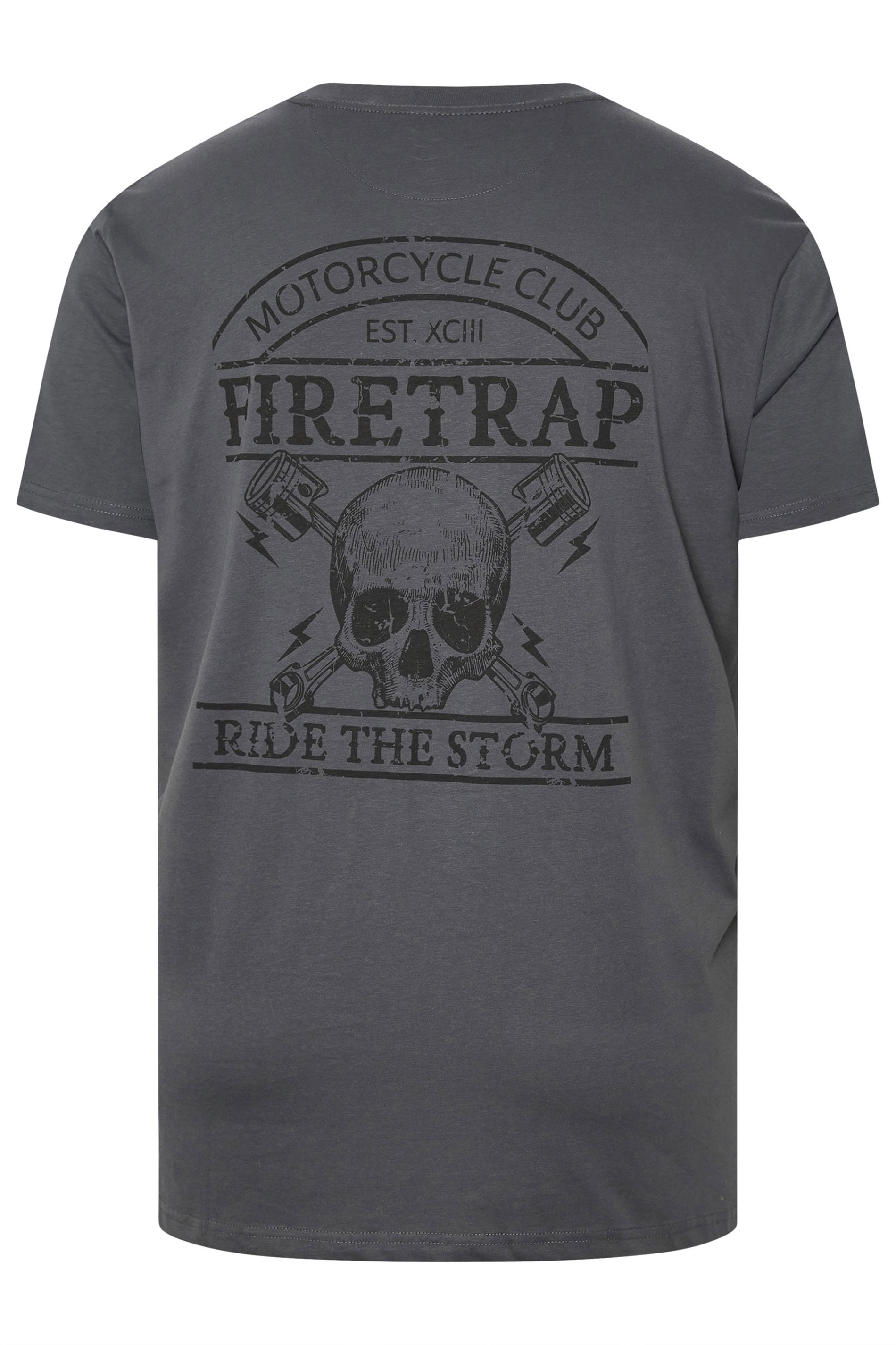 FIRETRAP Big & Tall Grey Storm Skull Print T-Shirt | BadRhino 5