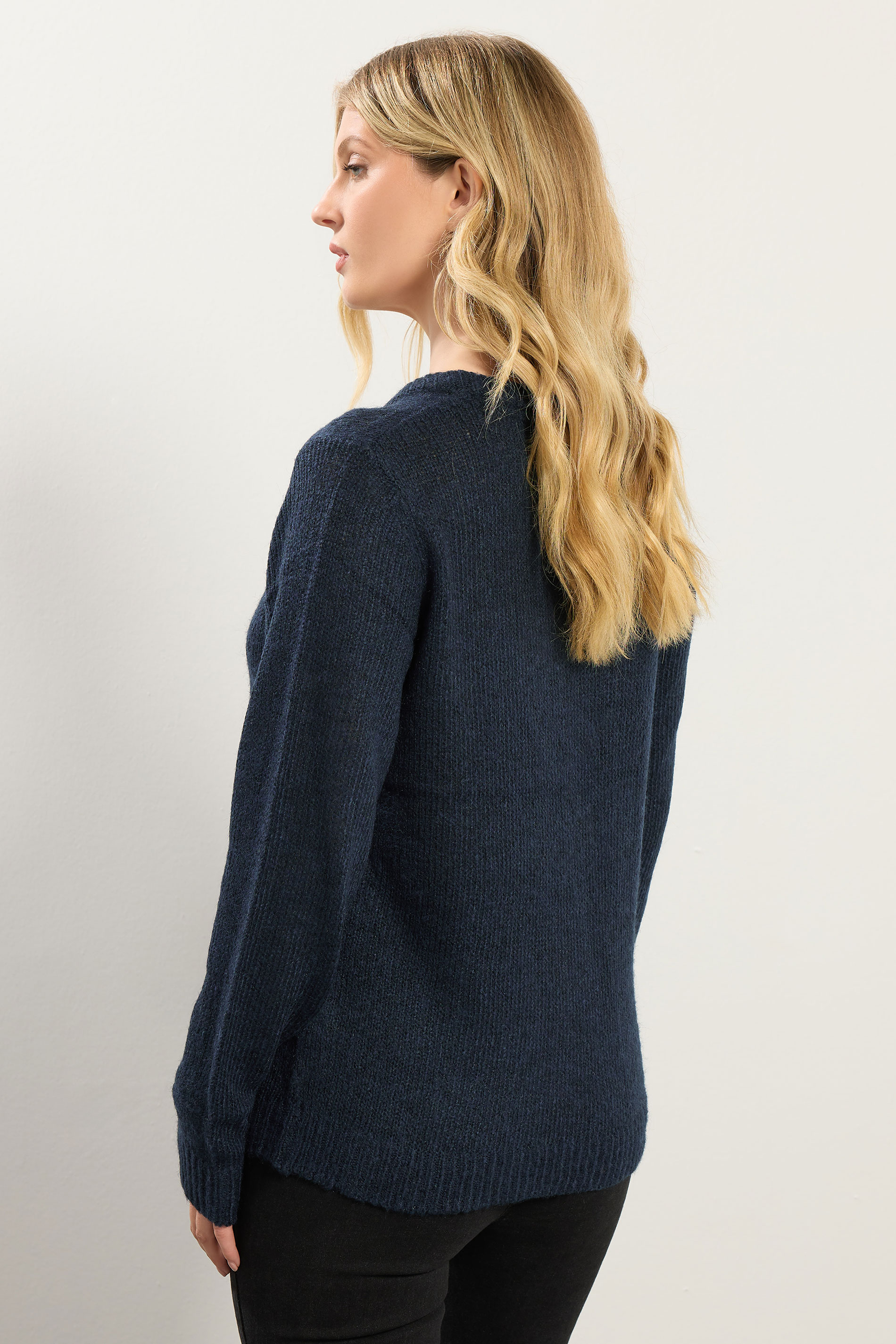 LTS Tall Navy Blue Knitted Button Cardigan | Long Tall Sally 3