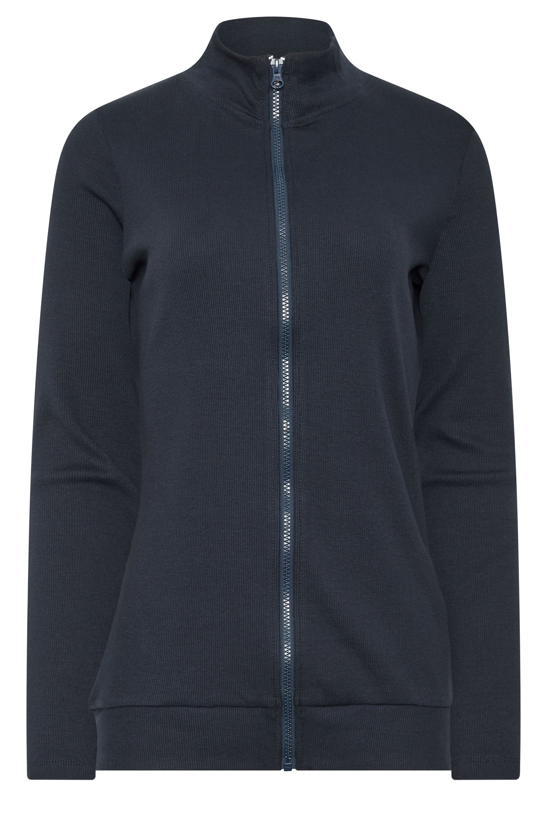 LTS Tall Women's Navy Blue Ribbed Zip Through Top | Long Tall Sally 1