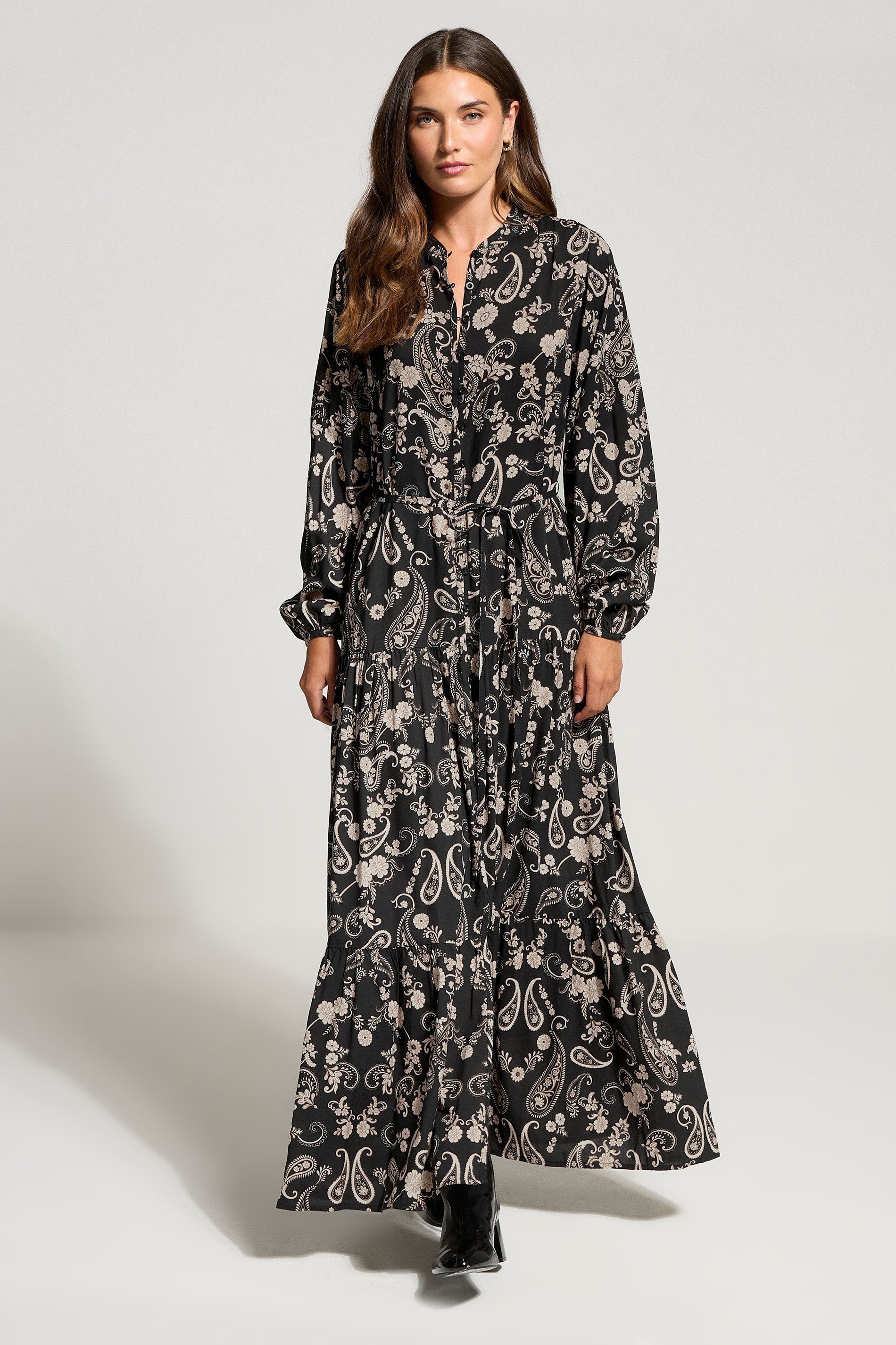 LTS Tall Black Paisley Tie Waist Maxi Dress | Long Tall Sally 2