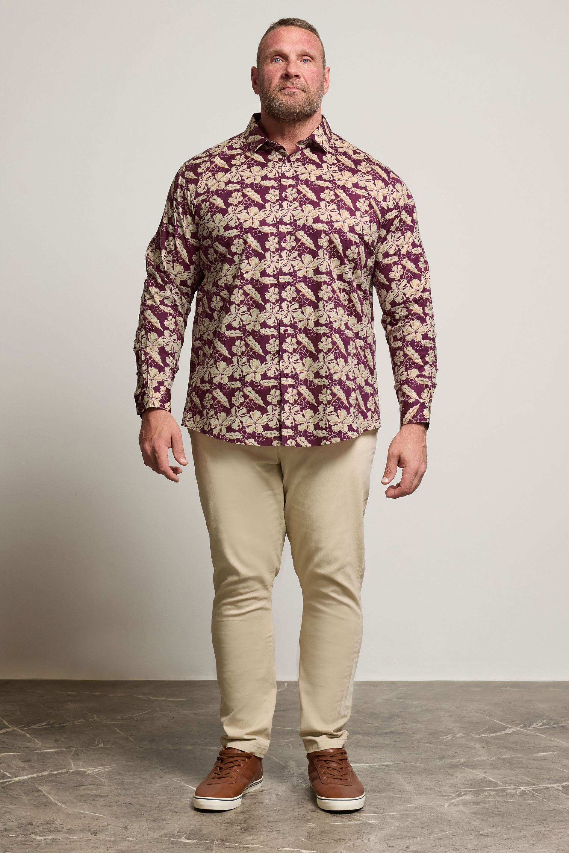 BadRhino Tailoring Big & Tall Burgundy Red Premium Leaf Print Long Sleeve Shirt | BadRhino 2