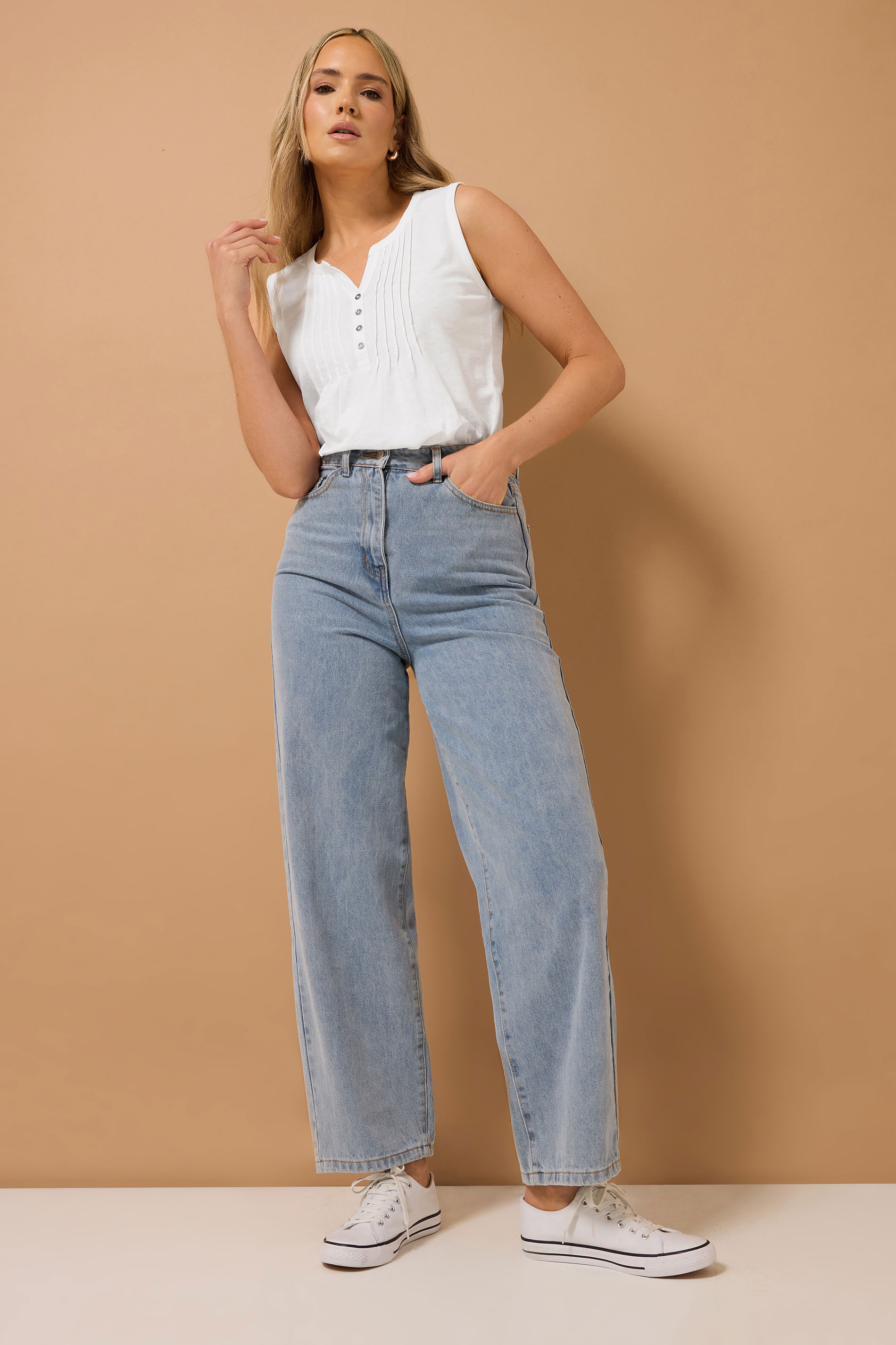 LTS Tall 2 PACK White & Navy Blue Abstract Leaf Henley Vest Tops | Long Tall Sally 5