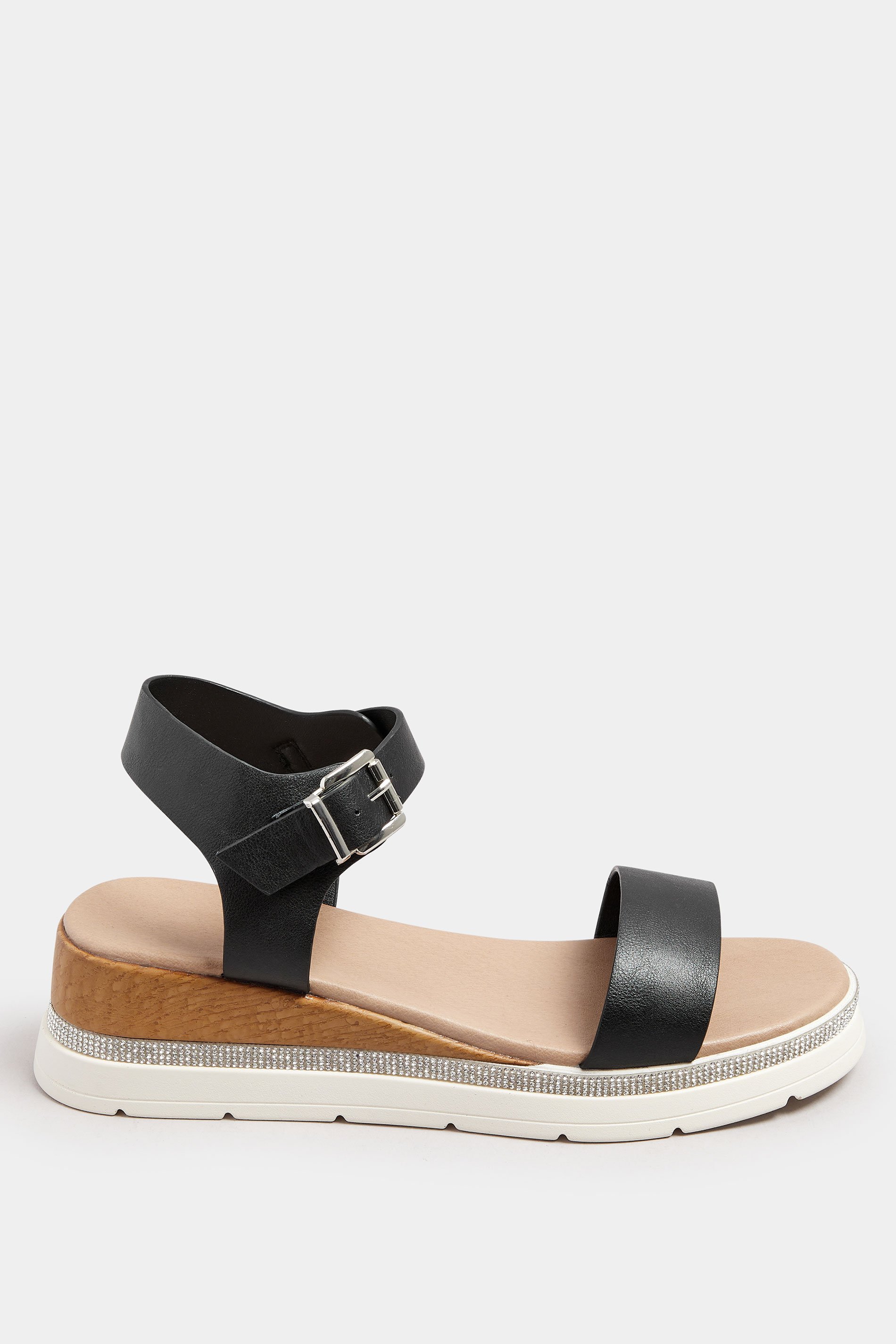 Black Diamante Flatform Sandals In Wide E Fit & Extra Wide EEE Fit | Yours Clothing 3