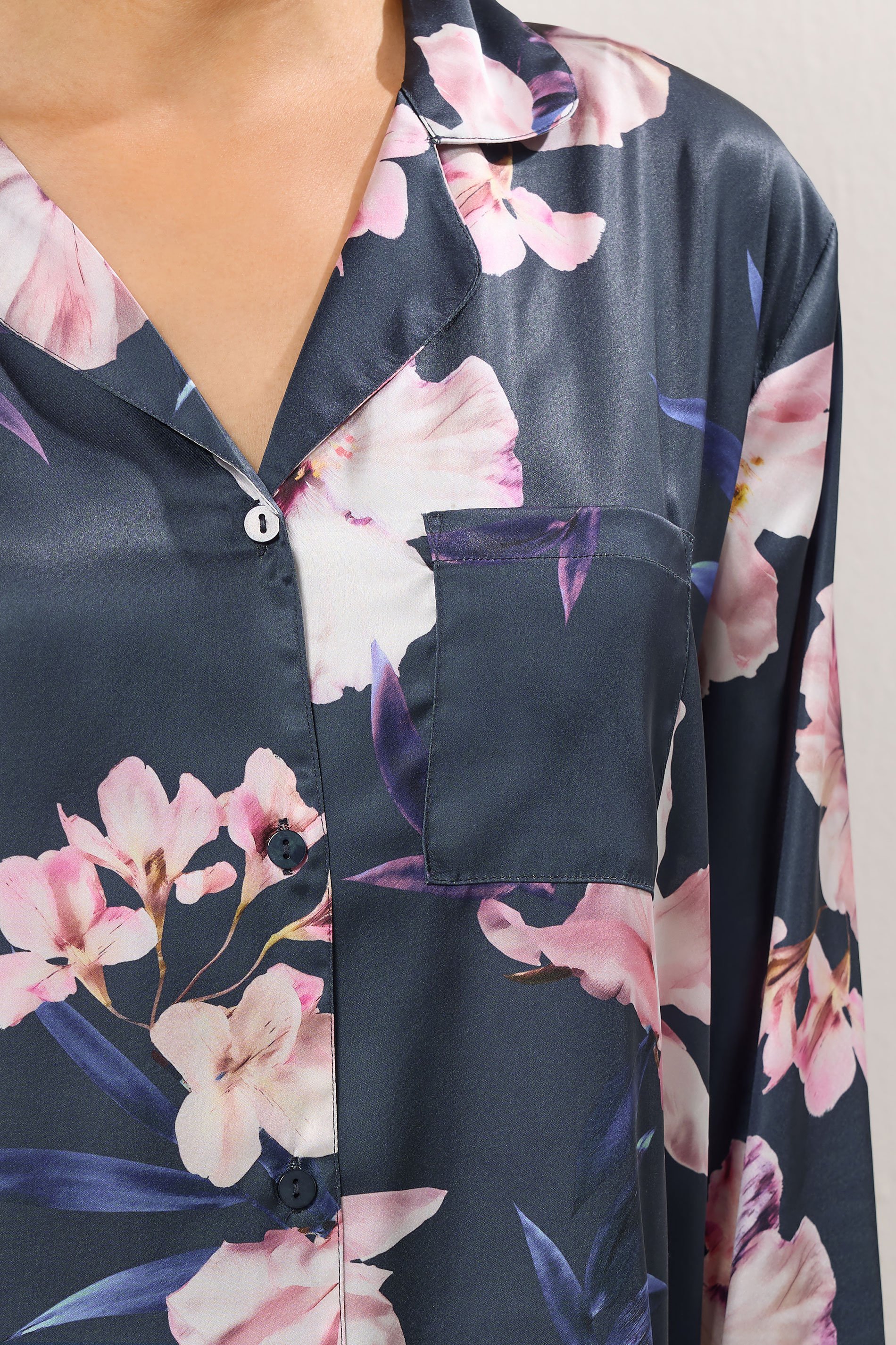 LTS Tall Grey Floral Satin Pyjama Set | Long Tall Sally 4