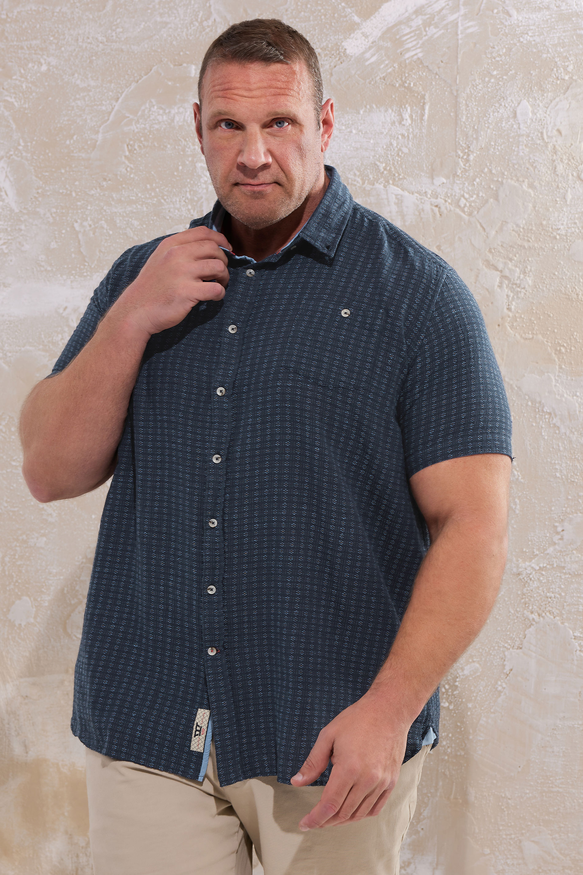 D555 Navy Blue Jacquard Linen Shirt | BadRhino 1