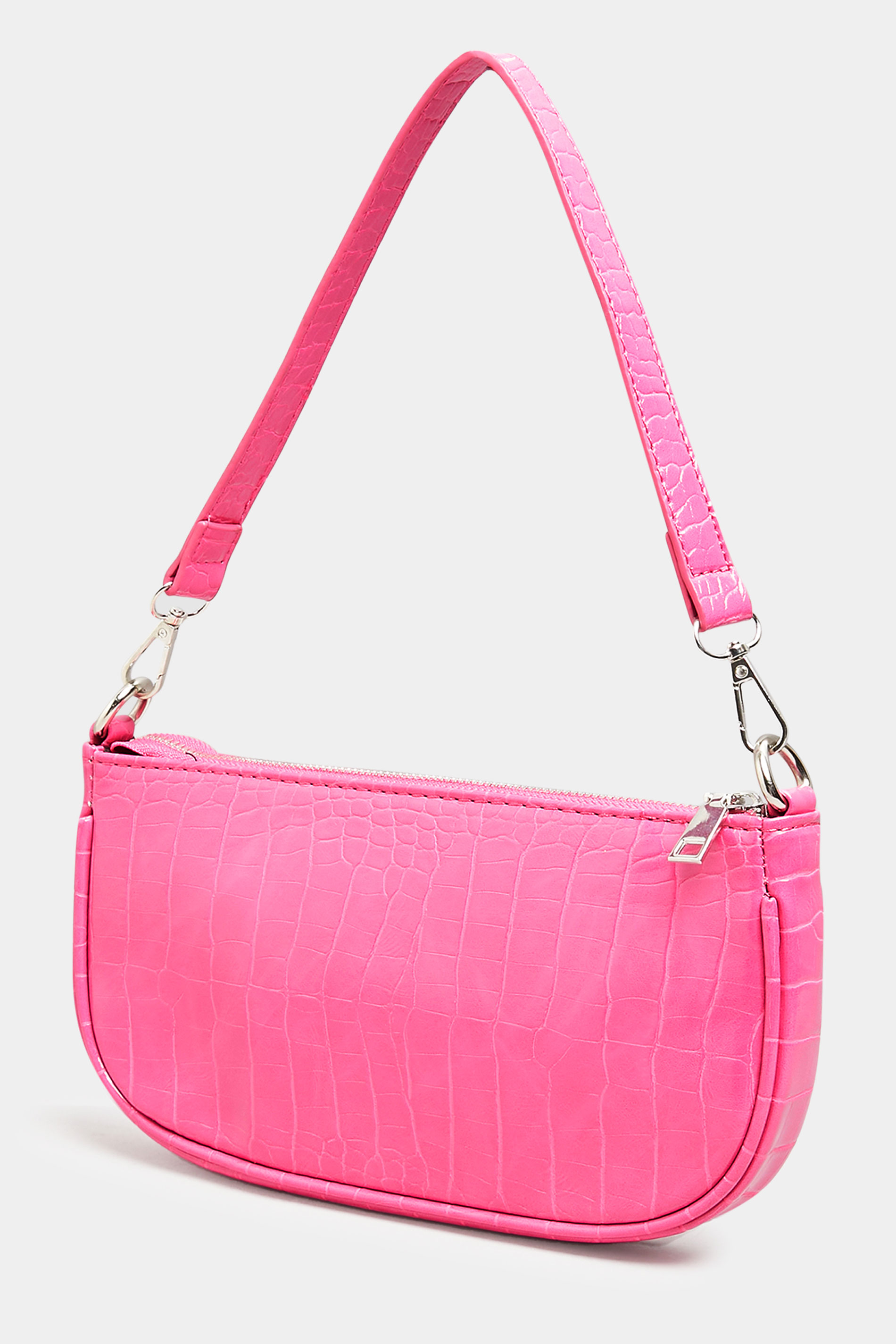 Plus Size Pink Faux Croc Shoulder Bag | Yours Clothing 2