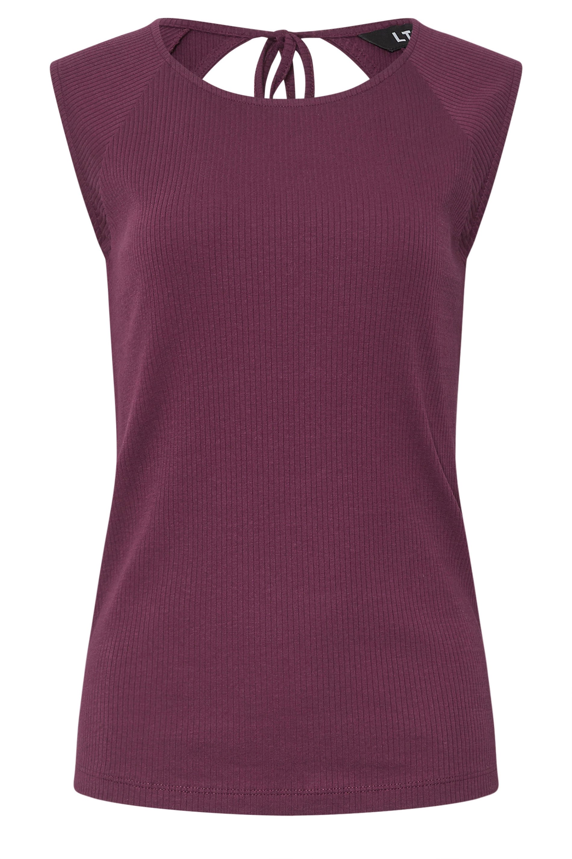 LTS Tall Burgundy Red Ribbed Keyhole Tie Vest Top | Long Tall Sally 7