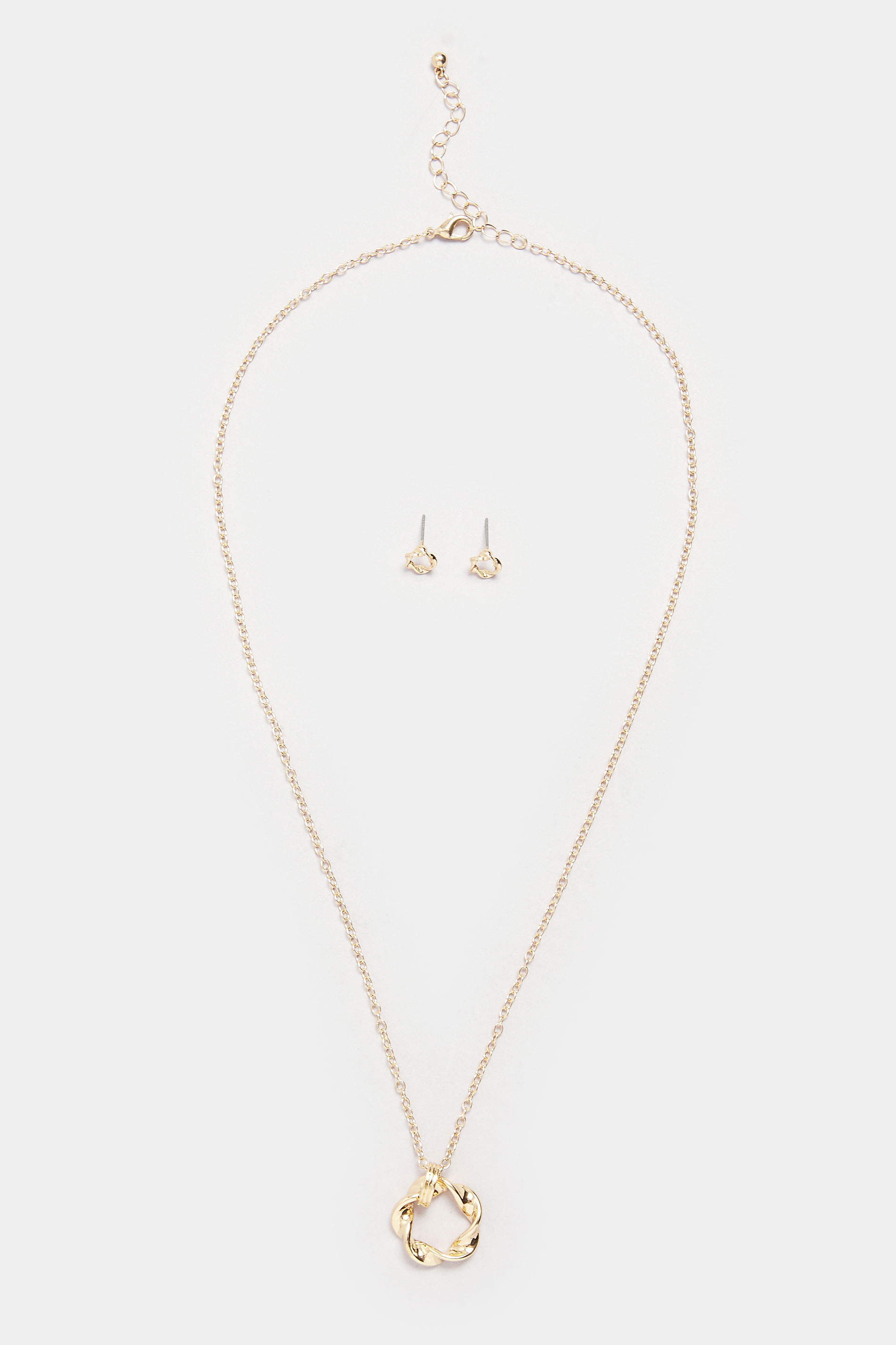 Gold Tone Twist Earrings & Necklace Set | Yours Clothing 2