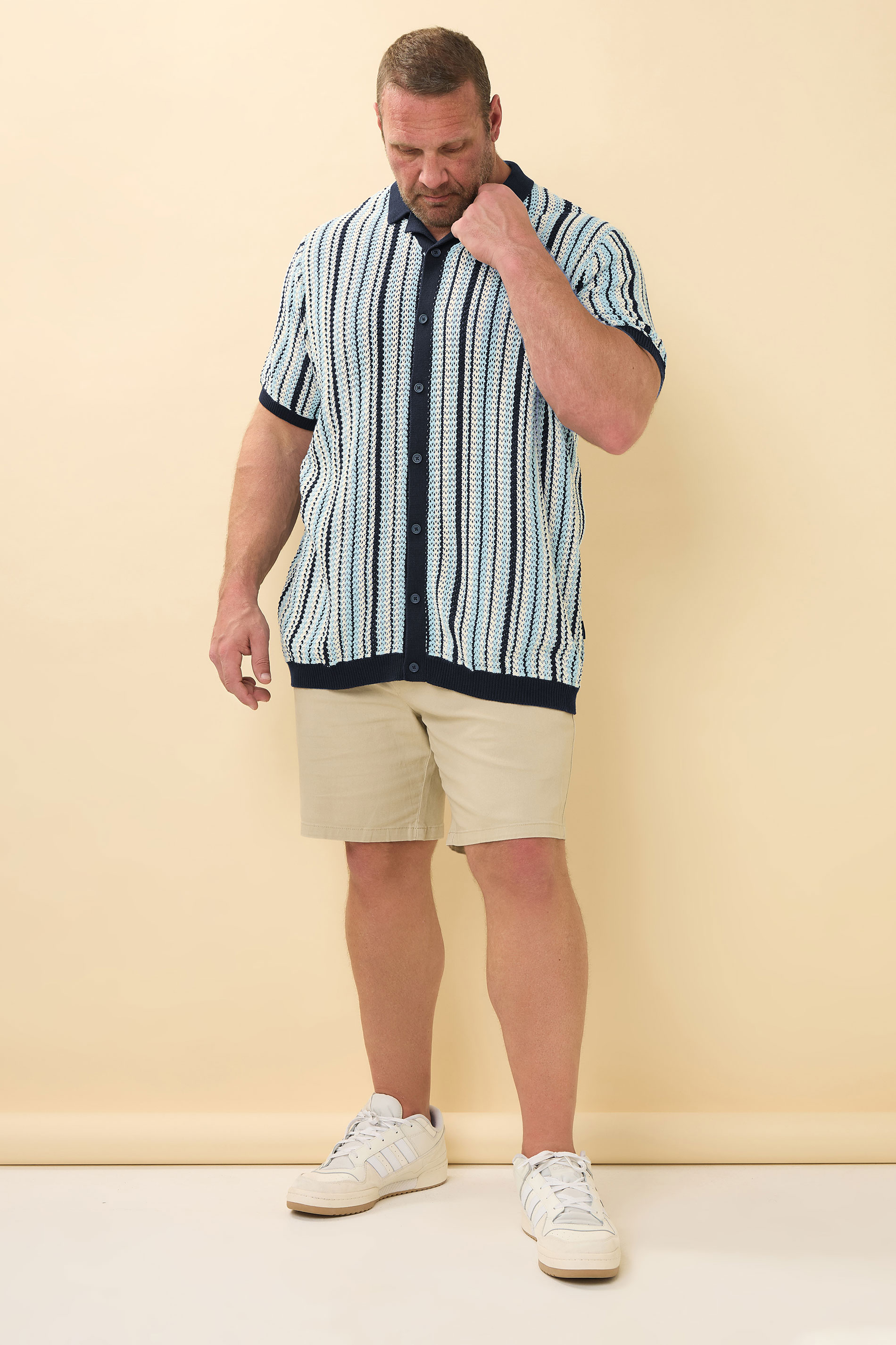 BadRhino Big & Tall Blue & White Stripe Knitted Revere Collar Shirt  2